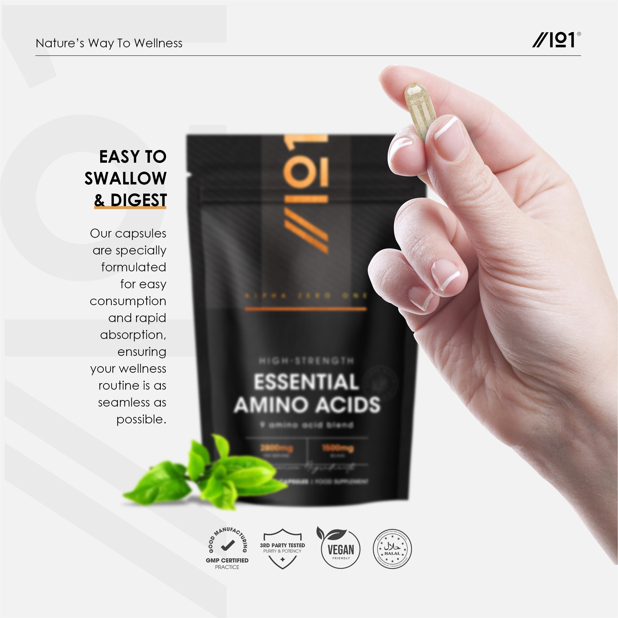 Essential Amino Acids 2800mg with BioPerine® – 180 Vegan Capsules – All 9 EAA Amino Acids with All 3 BCAA's Plus 6 More EAAs to Build and Repair Muscle - by Alpha01
