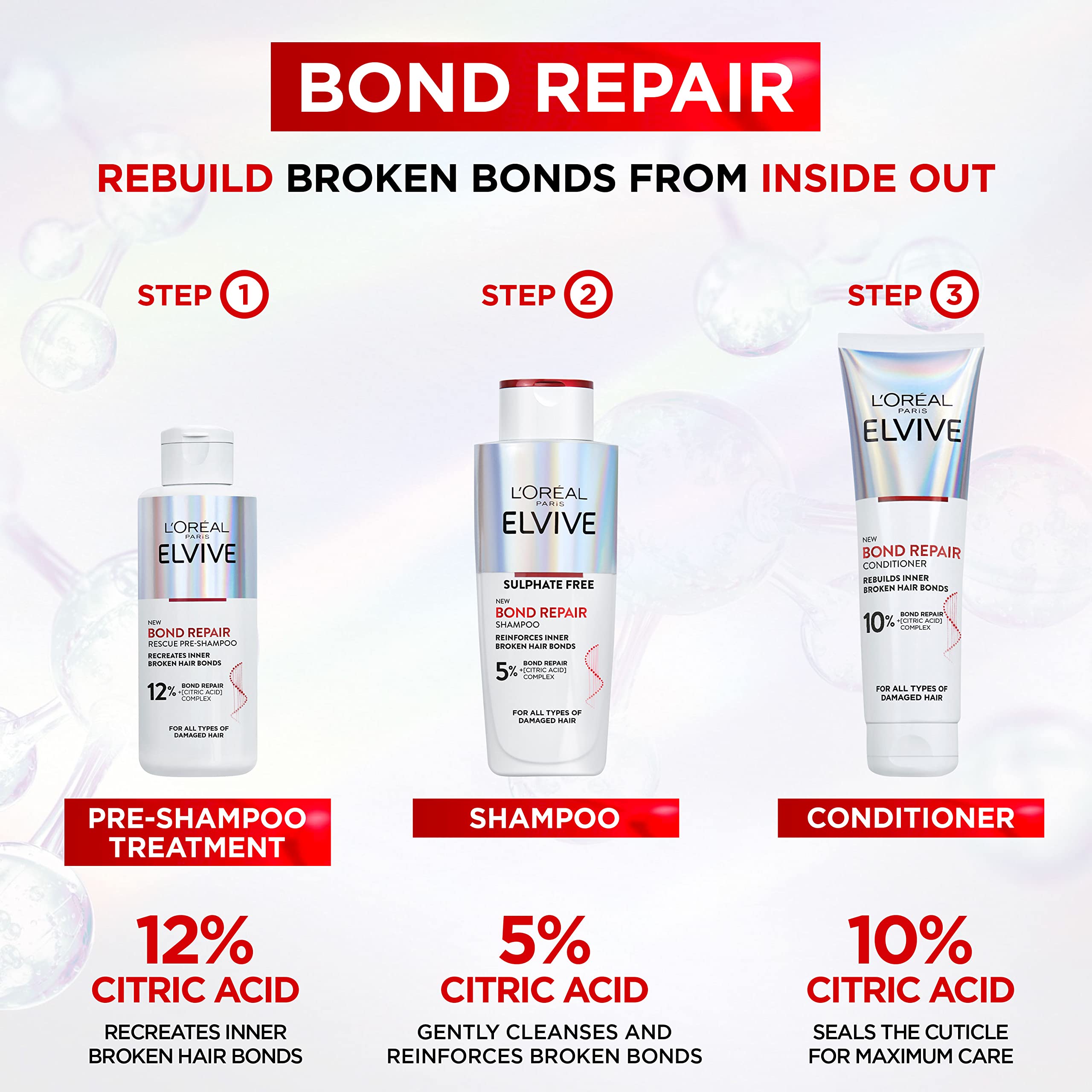 L'Oréal Paris Elvive Bond Repair Sulphate-Free Shampoo, Damaged Hair, 200ml