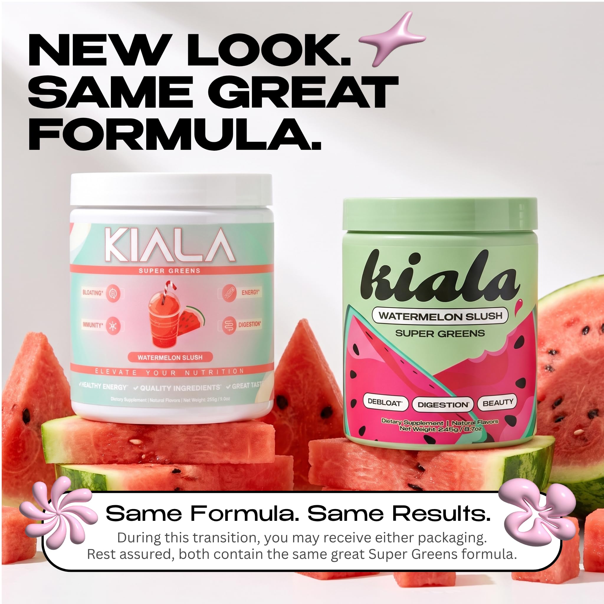 Kiala Nutrition Super Greens, Organic Greens Powder with Spirulina & Chlorella for Digestion, Gut Health, Immunity, Adaptogens, Energy, Gluten Free, Vegan, Sugar Free, Watermelon Slush, 30 Servings