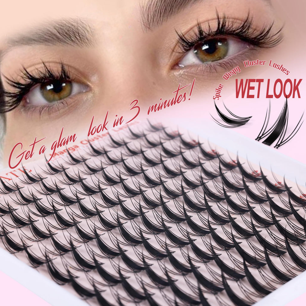 CORUSCATE Cluster Lashes Manga Individual Eyelashes Natural Look Lashes Individual Cluster Anime Spiky Eyelash Clusters 10-16mm DIY Wet Look Lash Extension Japanese Style Manhua Lashes Wispy