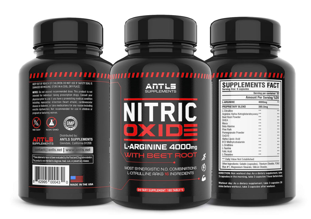 ANTLS Supplements Nitric Oxide Booster 4000mg L-Arginine L-Citrulline AAKG Beet Root Pre Workout Pills for Men Muscle Pump Performance Energy 180 Capsules