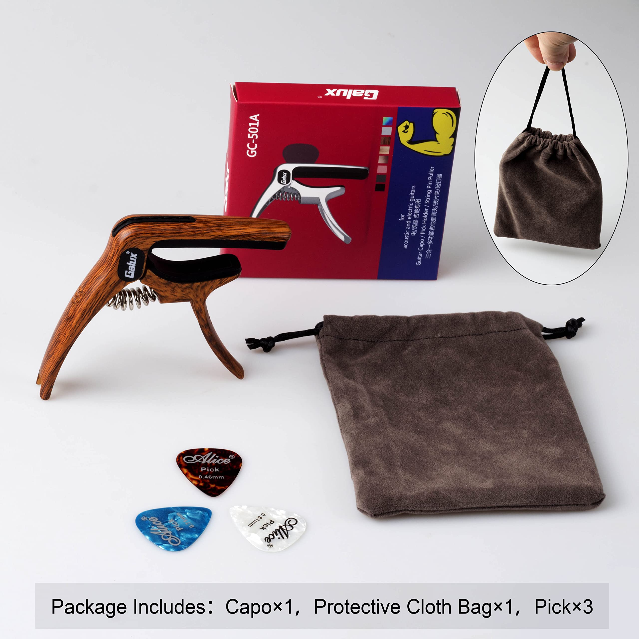 MEELAND 3in1 Guitar Capo for Acoustic and Electric Guitars Ukulele,(Picks Holder and Bridge Pins Puller and capo 3 in 1）Free 3 Picks Rosewood colour