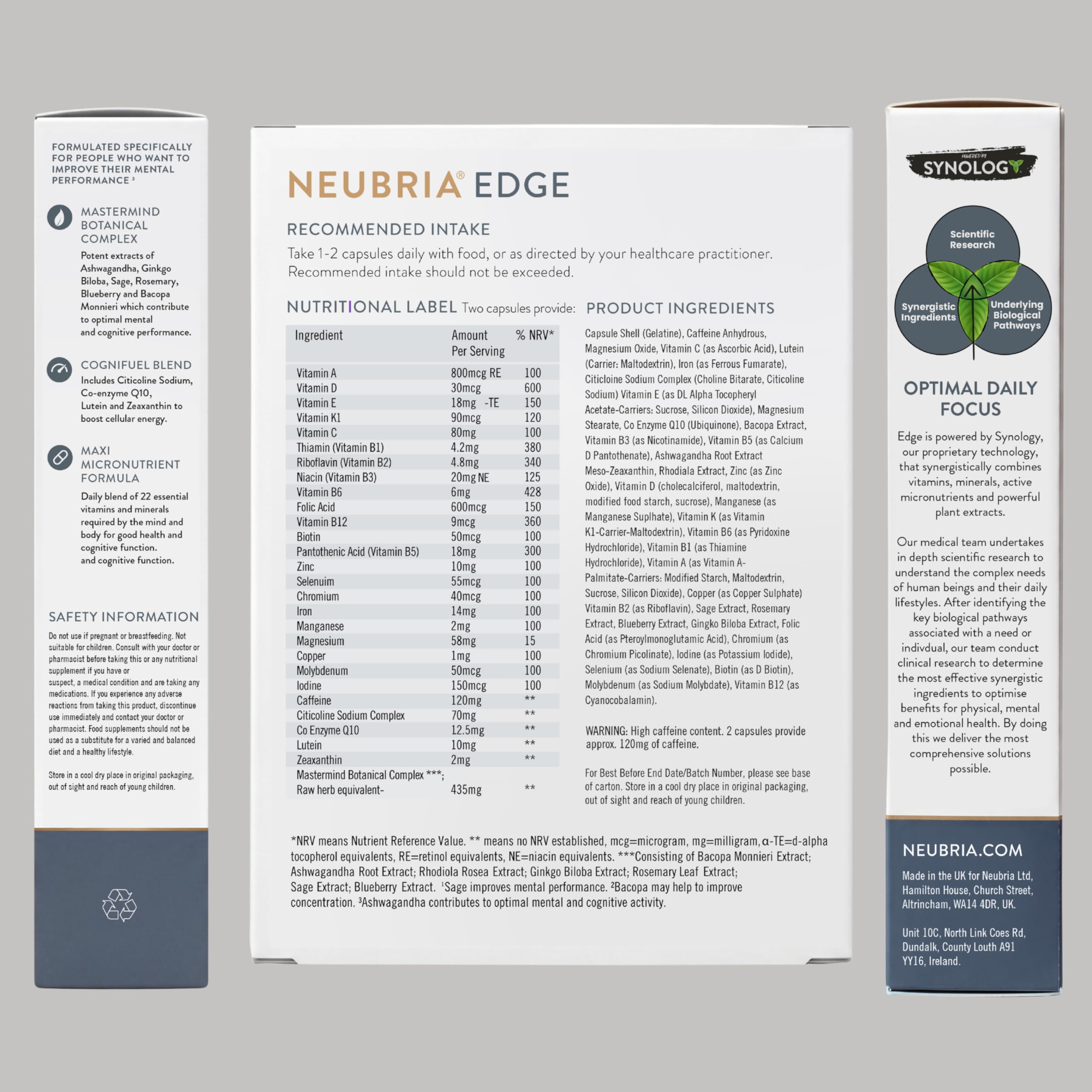 NEUBRIA Edge Focus Supplement – Multivitamin + Nootropics Brain Support with Bacopa Monnieri, Ashwagandha, Rhodiola, Ginkgo Biloba, Sage, Blueberry & Rosemary – Potent Cognitive Formula – 30 Capsules