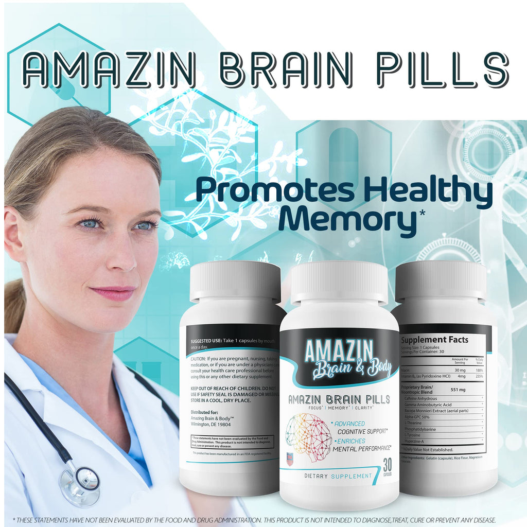 Amazin Brain Pills - Focus - Memory - Clarity - Advanced Cognitive Support - Enriches Mental Performance - Amazin Brain Supplement for Amazin Brain Support - Nootropics Brain Enhancement