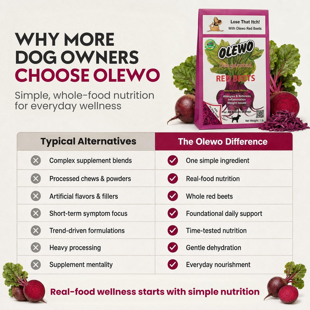 Olewo Original Red Beets for Dogs – Internal Support Dog Food Topper for Skin Sensitivity and Overall Balance, Prebiotic Fiber and Whole Food Nutrients, 5.5 lbs