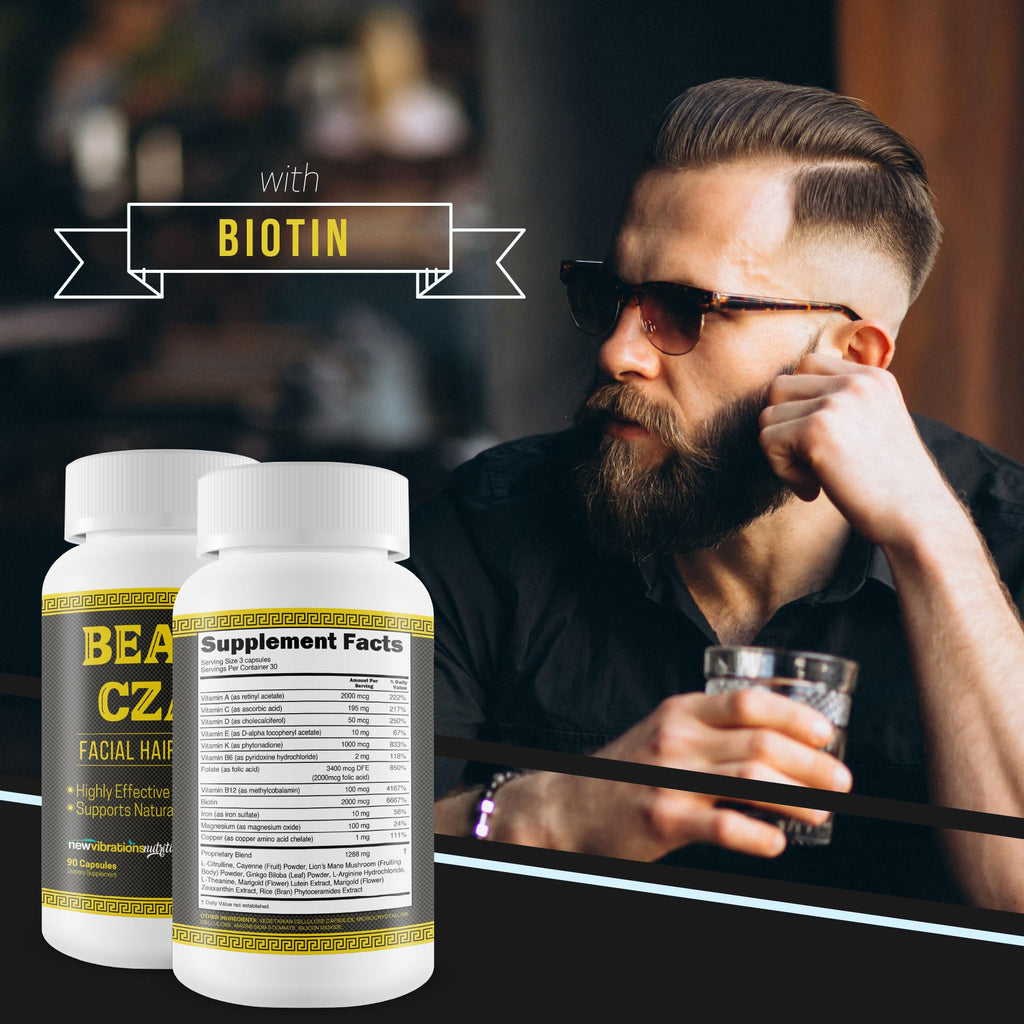 The Beard Czar-Facial Hair Complex- Highly Effective Mens Formula- Supports Natural Hair Growth-Improve Beard Quality and Nourishment-60 Capsules
