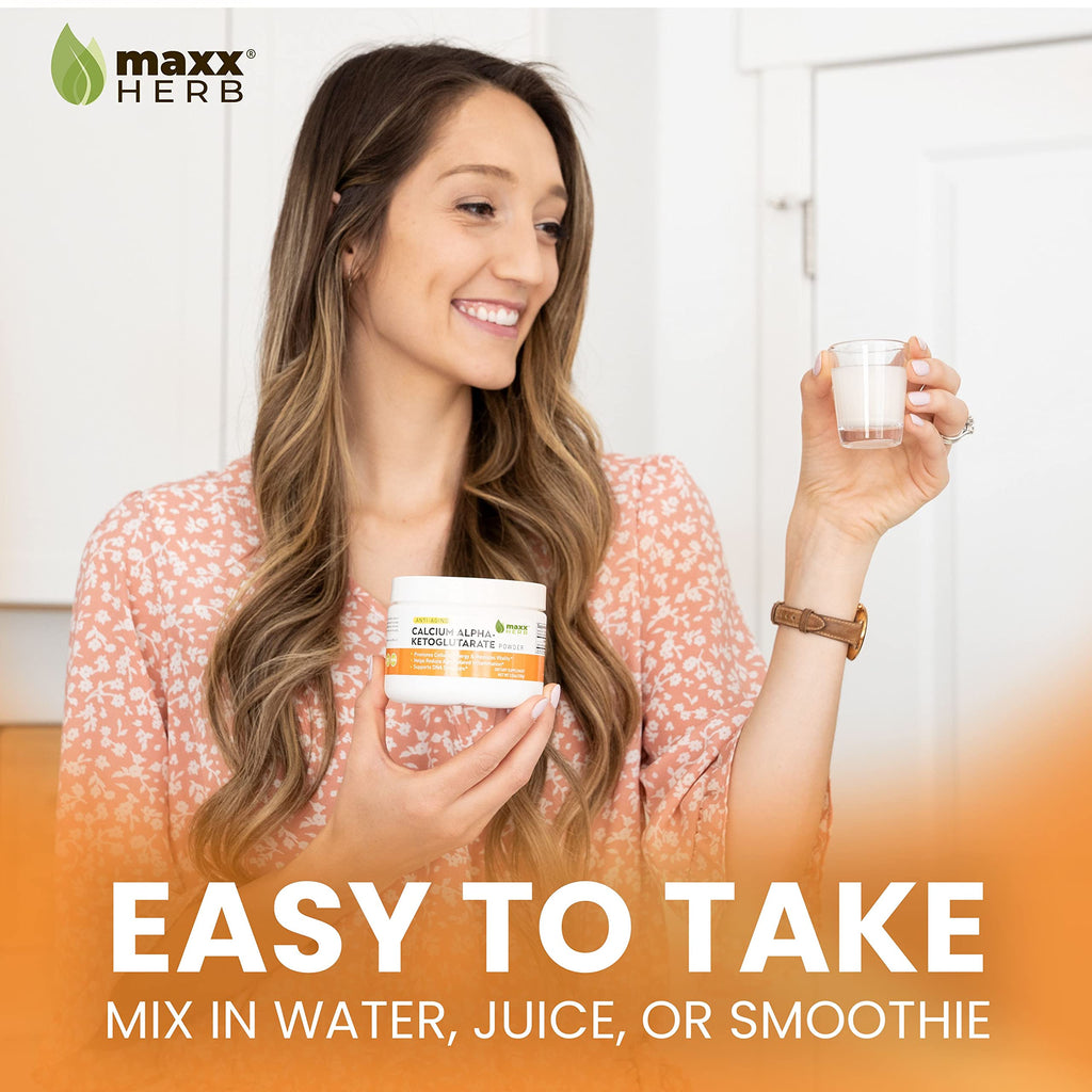 Maxx Herb Calcium AKG, Pure Calcium Alpha - Ketoglutarate Powder (Ca-AKG), for Energy, Vitality, Mental Focus, Clarity & DNA Structure, Non-GMO & Gluten Free - 100 Gram Jar (67 Servings)
