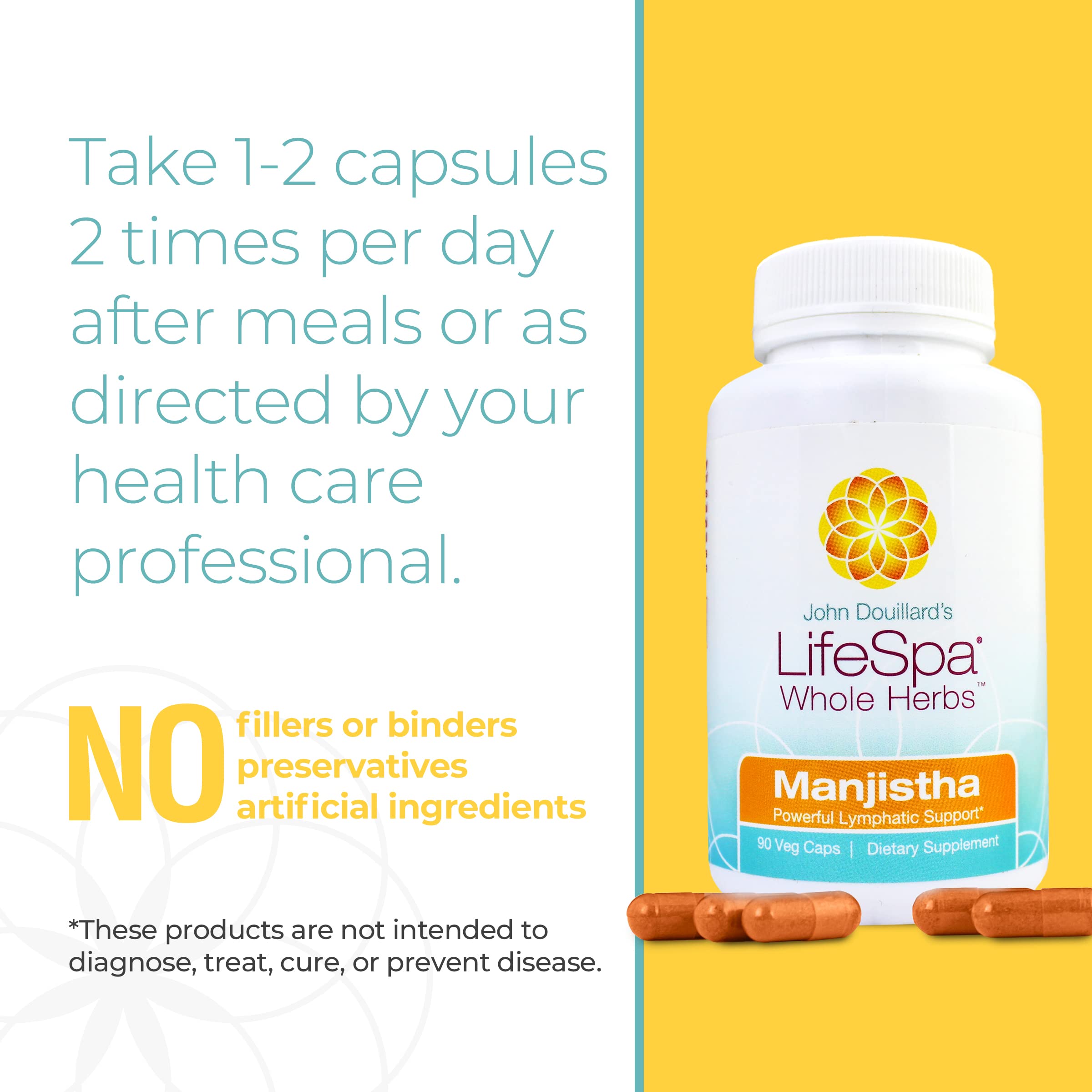 LifeSpa Whole Herbs Manjistha Capsules | Liver Cleanse | Vegan Multivitamin | for Lymphatic Support and Liver Detox | 90 Capsules 400mg
