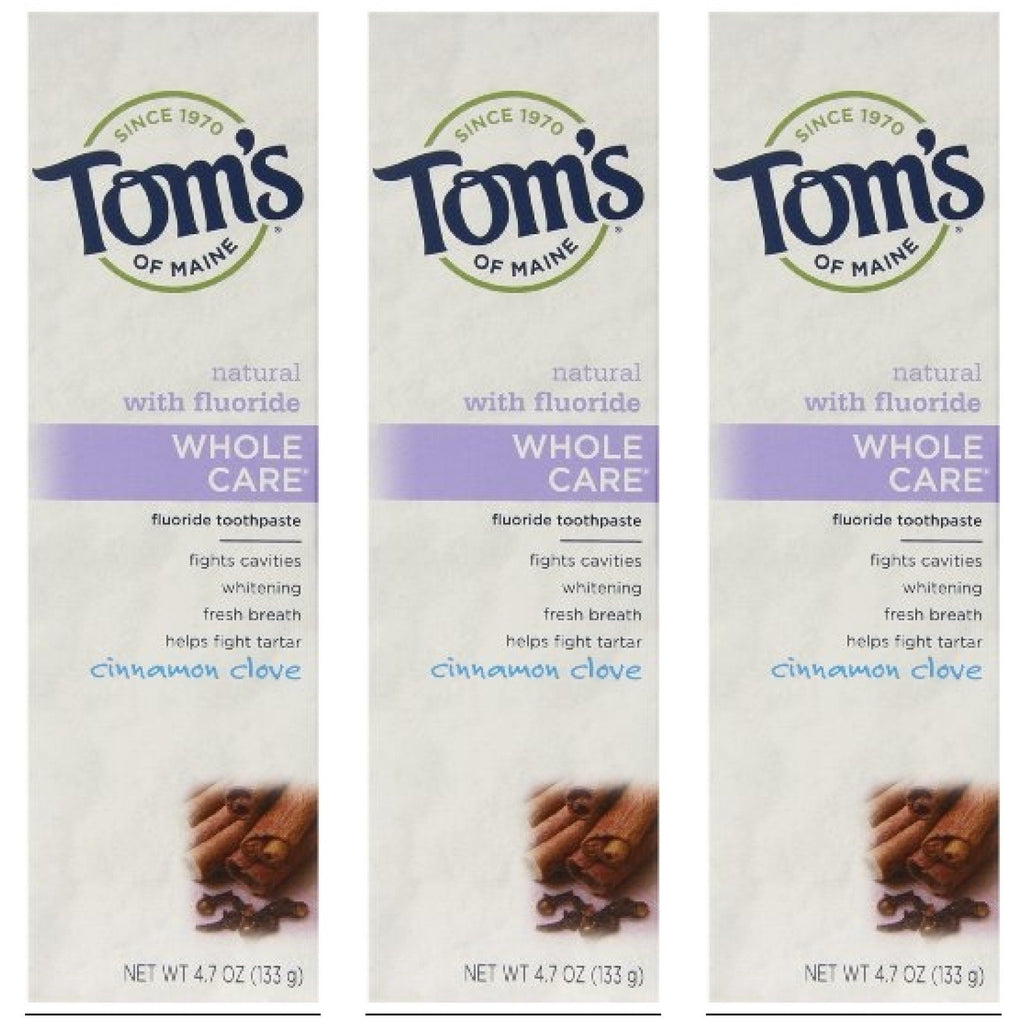 Tom's of Maine Natural Whole Care Toothpaste with Fluoride, Cinnamon Clove, 3 Count