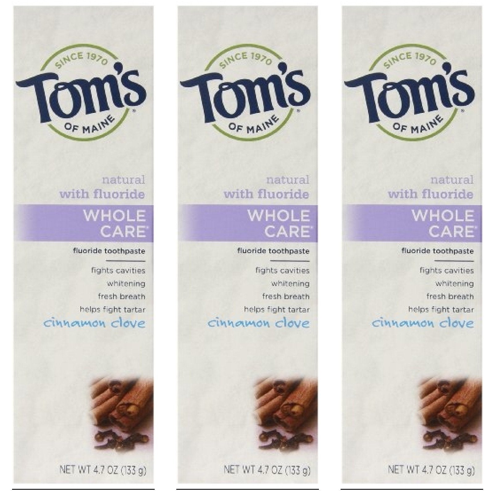 Tom's of Maine Natural Whole Care Toothpaste with Fluoride, Cinnamon Clove, 3 Count