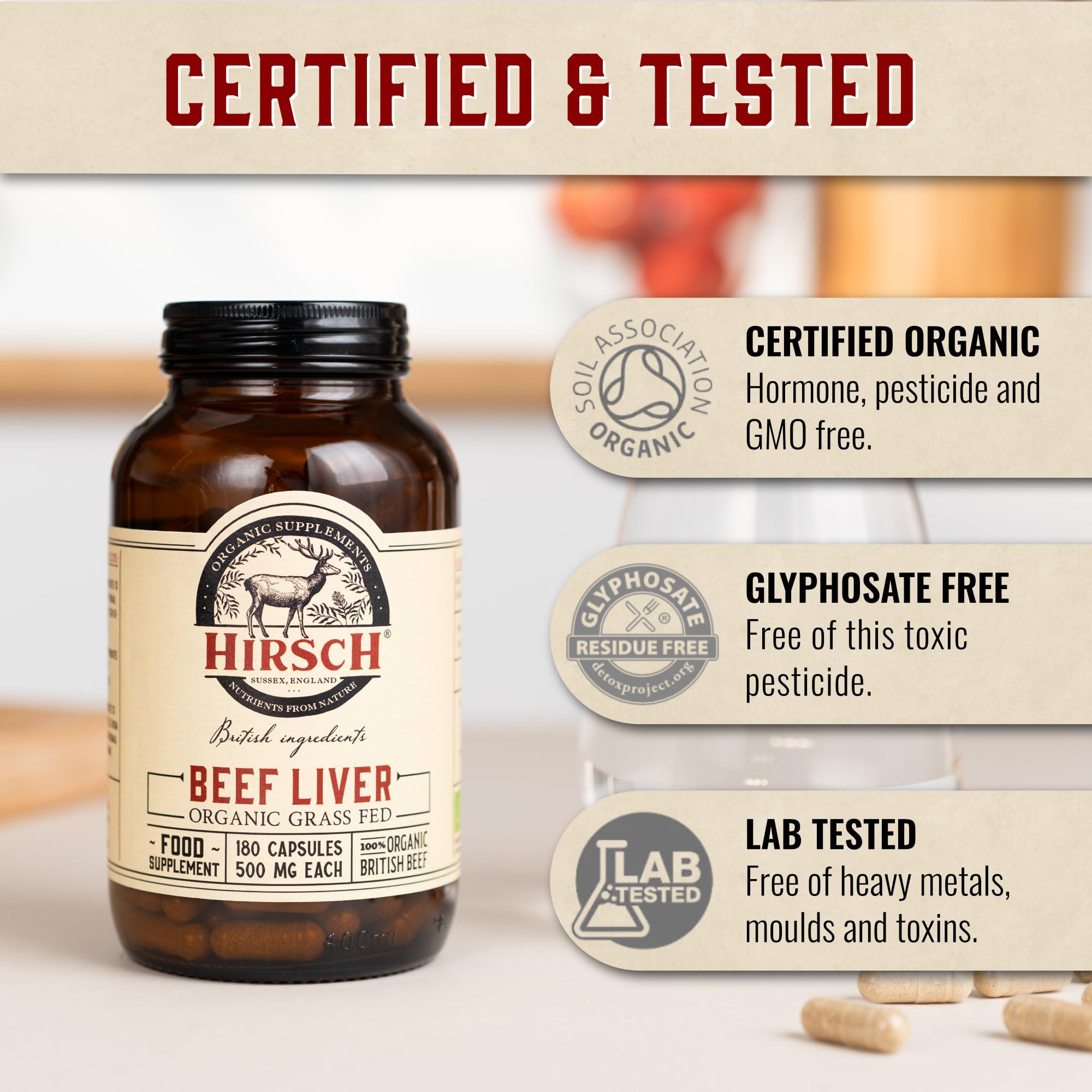 Hirsch PrimeOrgan™ 100% Organic Grass Fed UK Beef Liver Supplement Capsules