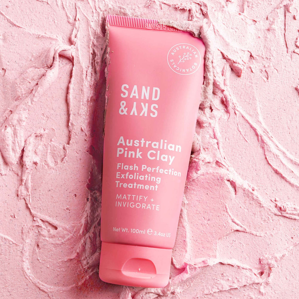 Sand & Sky Australian Pink Clay Exfoliating Face Scrub with AHA & Pearl Powder - Gentle Physical & Chemical Exfoliant for Smooth Skin, Reduces Texture