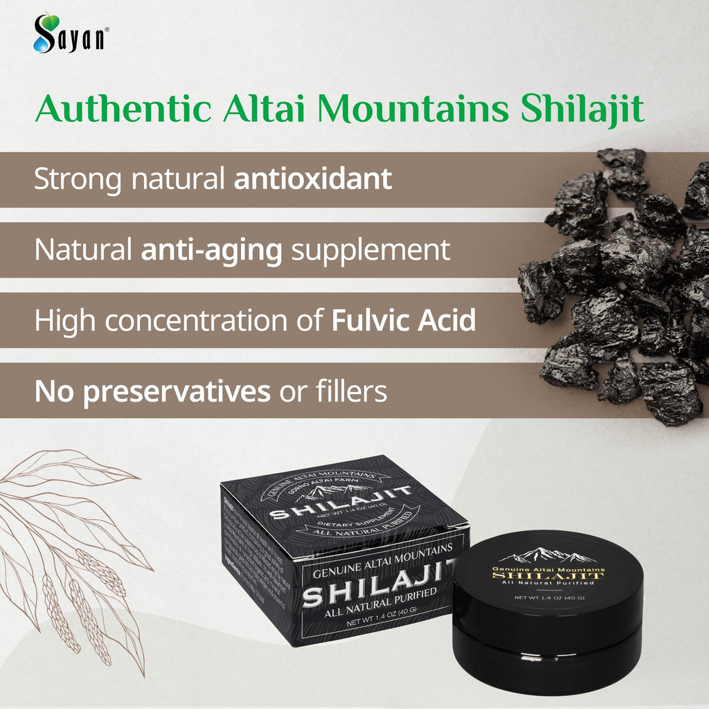 Sayan Pure Shilajit Resin 1.4oz/40g, 265 Servings - Potent Organic Fulvic Acid Supplement - Supports Immune System, Memory, Focus, and Provides Natural Energy, Detox - Vegan, Non-GMO