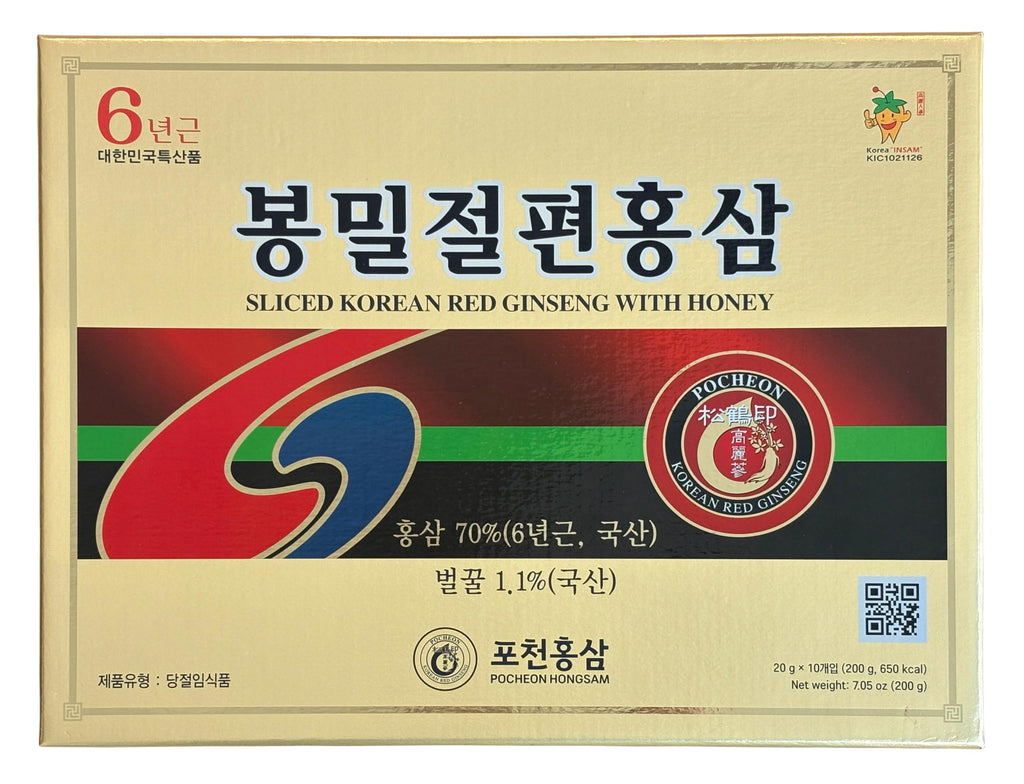 Pocheon 200g(20g x 10) 6Years Sliced Korean Panax Red Ginseng Root with Honey, Natural Immune Support