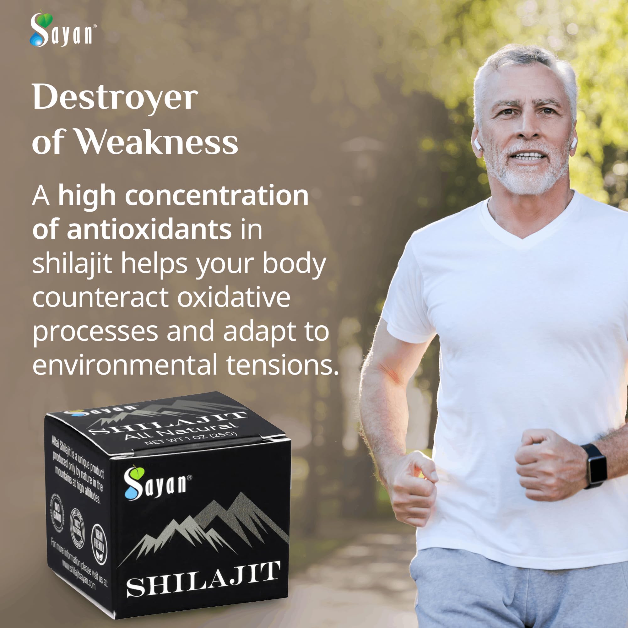 Sayan Pure Shilajit Resin 1oz/25g, Glass Jar, 250 Servings - Potent Organic Fulvic Acid Supplement - Supports Immune System, Memory, Focus, and Provides Natural Energy, Detox - Vegan, Non-GMO