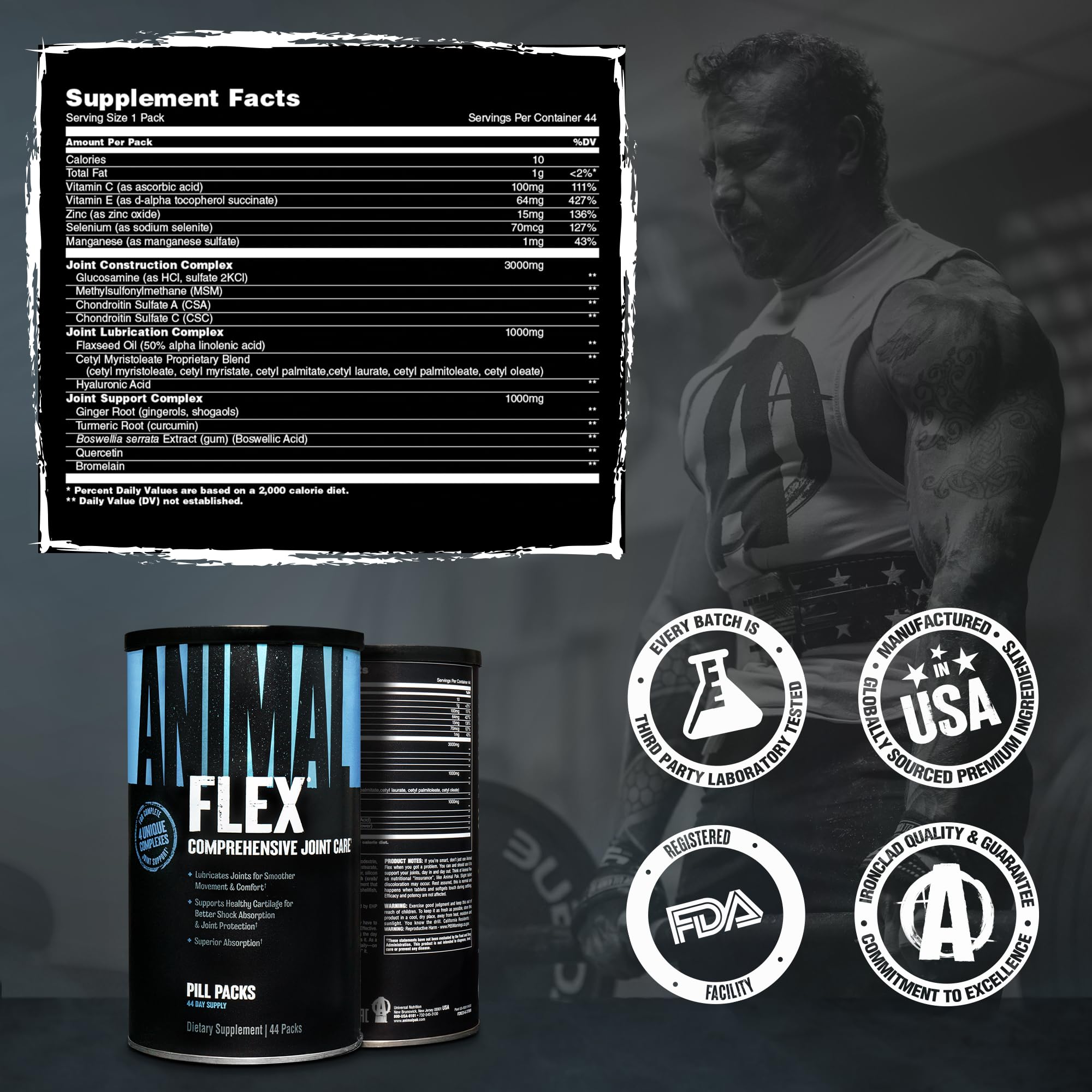 Animal Flex - Glucosamine Chondroitin Joint Supplement for Women and Men Discomfort with Turmeric, MSM, Boswellia for Cartilage, Joint Health, Muscles, Back, Knees, Shoulder, and Hip, 44 Packs