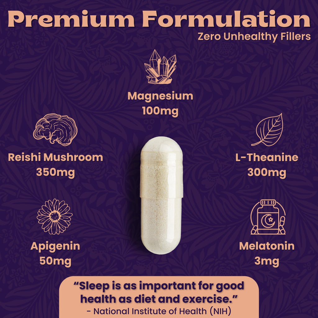 Local Nutrition Natural Sleep Aid with Magnesium Glycinate, Reishi Mushroom Extract, L-Theanine, Apigenin, and Melatonin - Sleep Supplement for Adults Seeking Deep Rest - 60 Capsules, Made in the USA