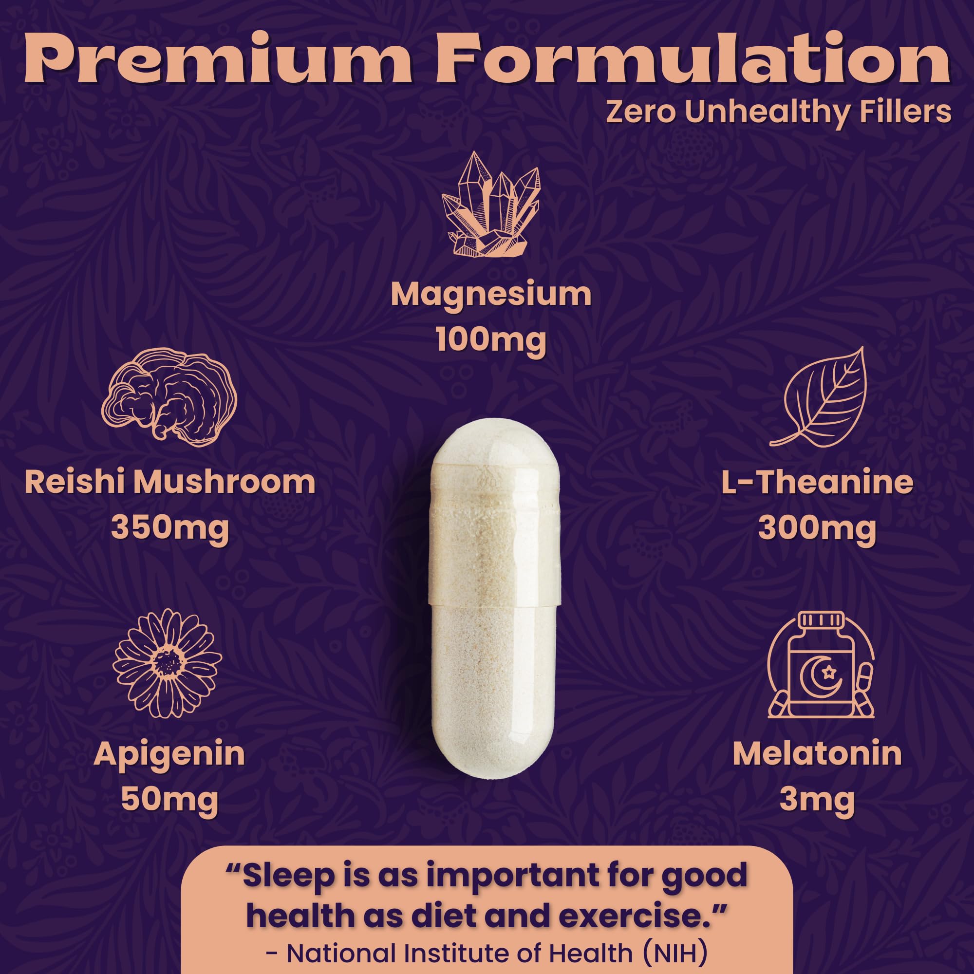 Local Nutrition Natural Sleep Aid with Magnesium Glycinate, Reishi Mushroom Extract, L-Theanine, Apigenin, and Melatonin - Sleep Supplement for Adults Seeking Deep Rest - 60 Capsules, Made in the USA