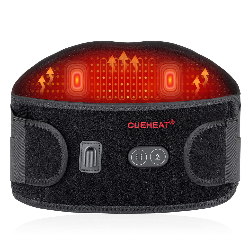 CUEHEAT Heated Waist Belt, Cordless Heating Pad for Low Back, Electrical Heating and Massage, Rechargeable Battery Powered (Dark Black, 53inch)