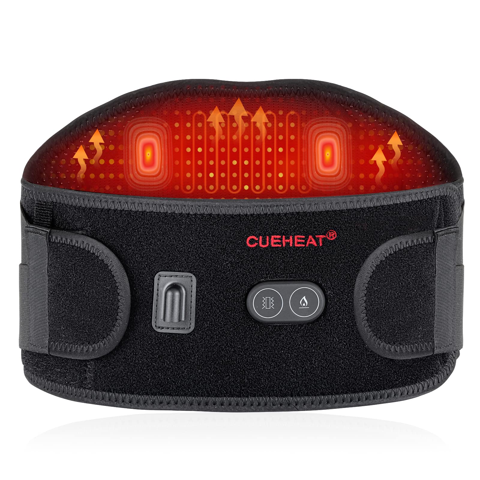CUEHEAT Heated Waist Belt, Cordless Heating Pad for Low Back, Electrical Heating and Massage, Rechargeable Battery Powered (Dark Black, 53inch)