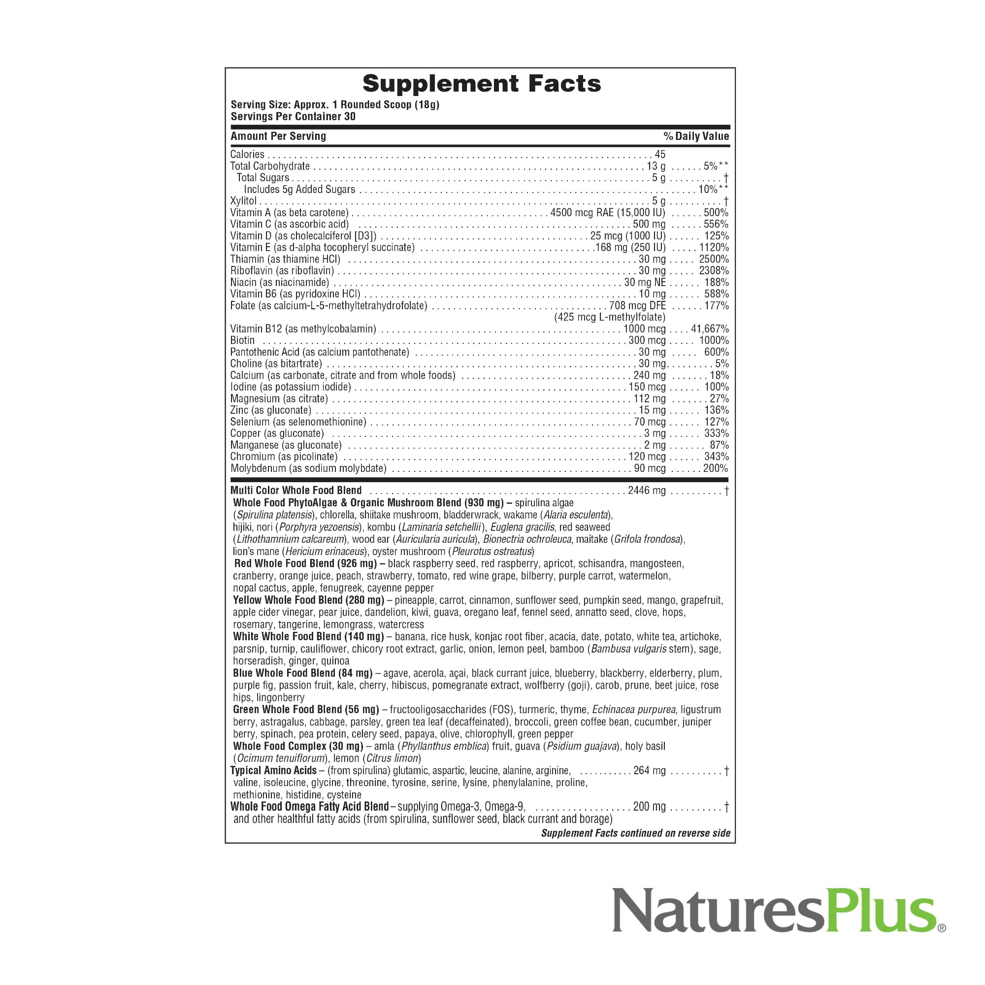 NaturesPlus Source of Life GOLD Drink Mix, Tropical Fruit Flavor - 1.2 lb - Multi-Vitamin Supplement - Blood, Bone & Immune Support - Gluten Free - 30 Servings