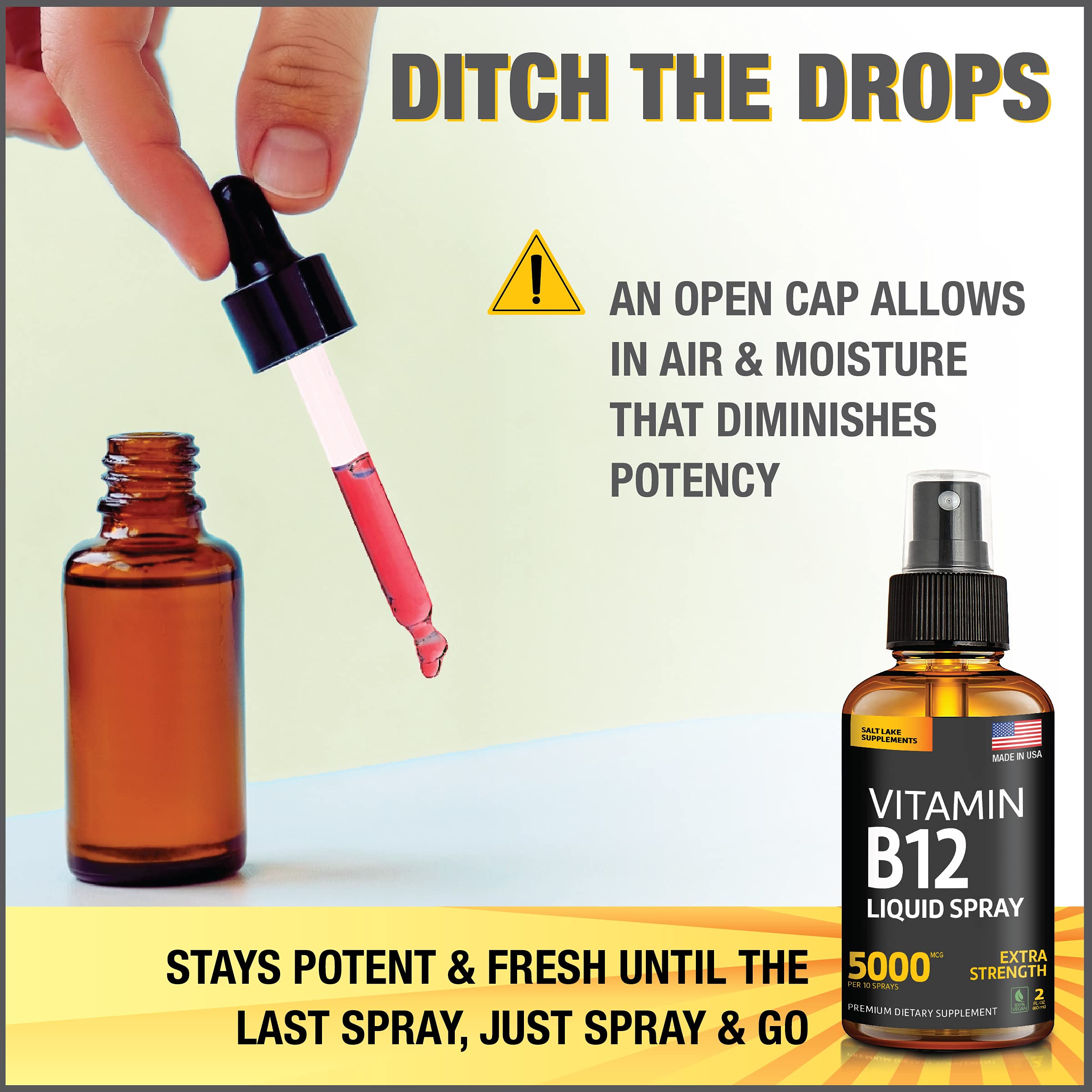 (2 Pack) - Liquid B12 Spray 5000 mcg - Vitamin B12 Sublingual - Vegan B12 Vitamin Spray - Methylcobalamin Vitamin B12 Liquid Boosts Energy & Mood - Gluten-Free & Non-GMO (5000 mcg in 10 Sprays)