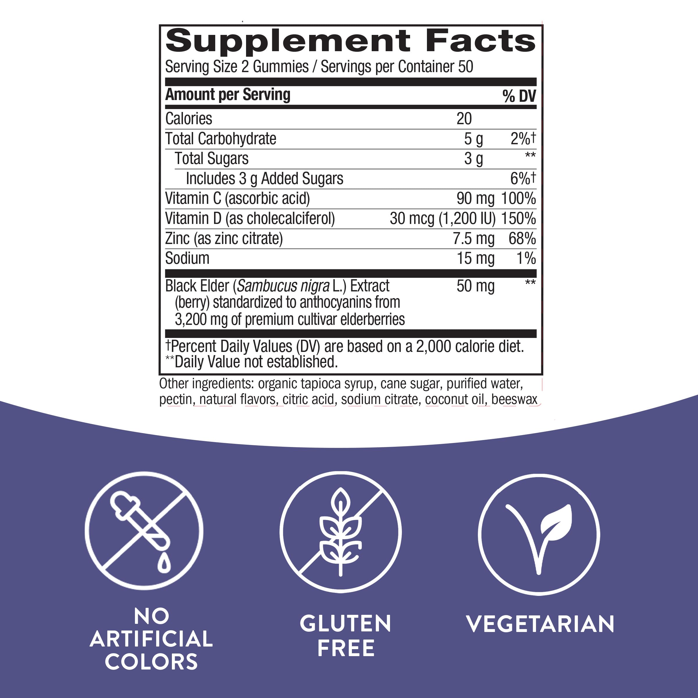 Nature's Way Sambucus Elderberry Gummies - Immune Support Supplement for Kids & Adults* - With Vitamins C, D3, Zinc & Antioxidant Support* - Gluten Free & Vegetarian - 100 Gummies