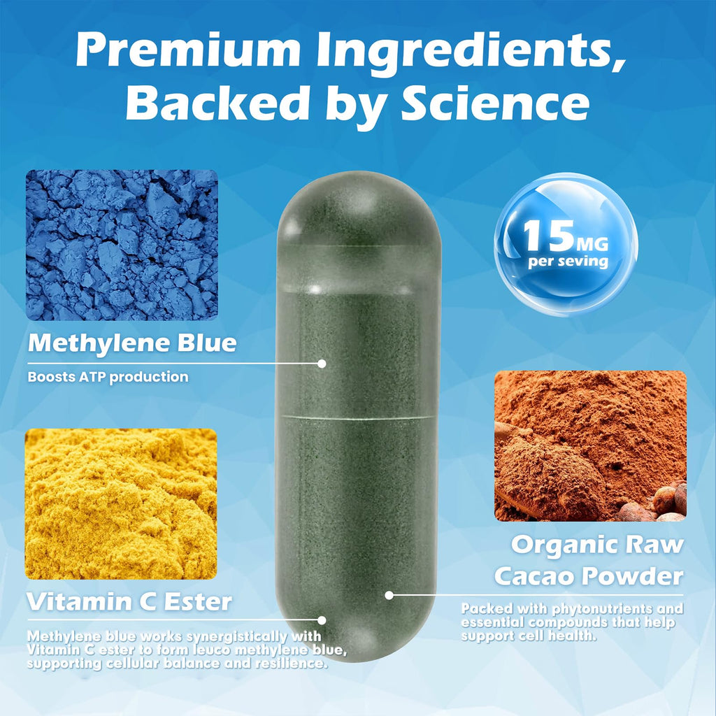 Liophy Methylene Blue Capsules — Premium Quality Methylene Blue with Vitamin C Ester, Dietary Supplement, 60 Easy‑to‑Swallow Capsules