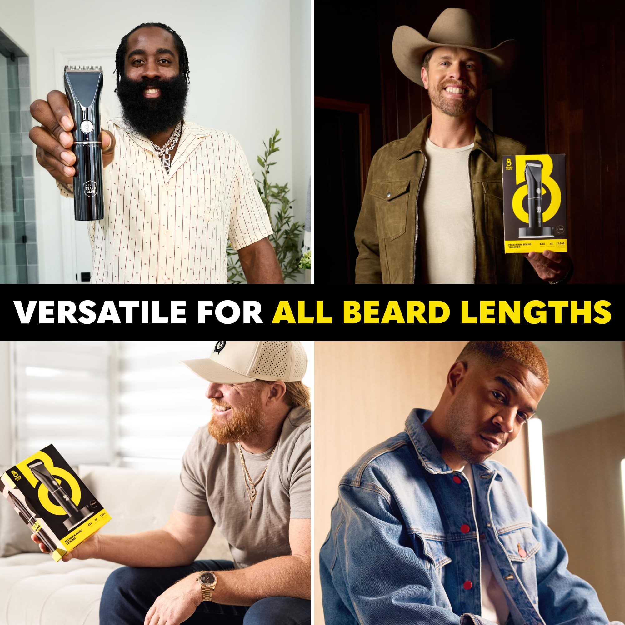 The Beard Club Beard Trimmer for Men - Electric Cordless Rechargeable Beard & Hair Trimmer - High Power 7000 RPM - 8 Color Guides 45 Unique Trim Lengths - Travel Lock
