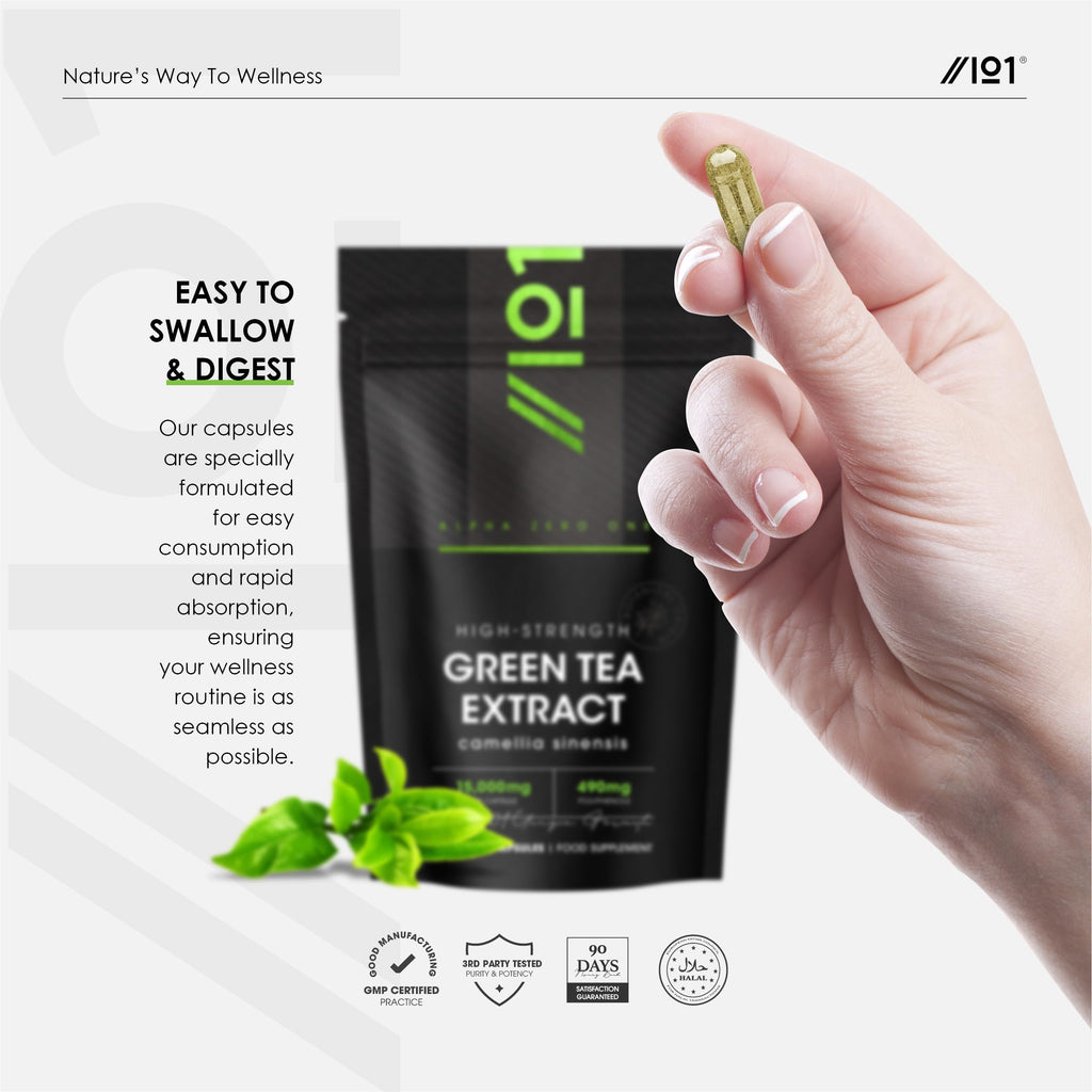 Green Tea Extract 15,000mg – 95% Polyphenols – 50% EGCG – 90 Vegan Capsules - Resealable and Recyclable Pouch by Alpha01