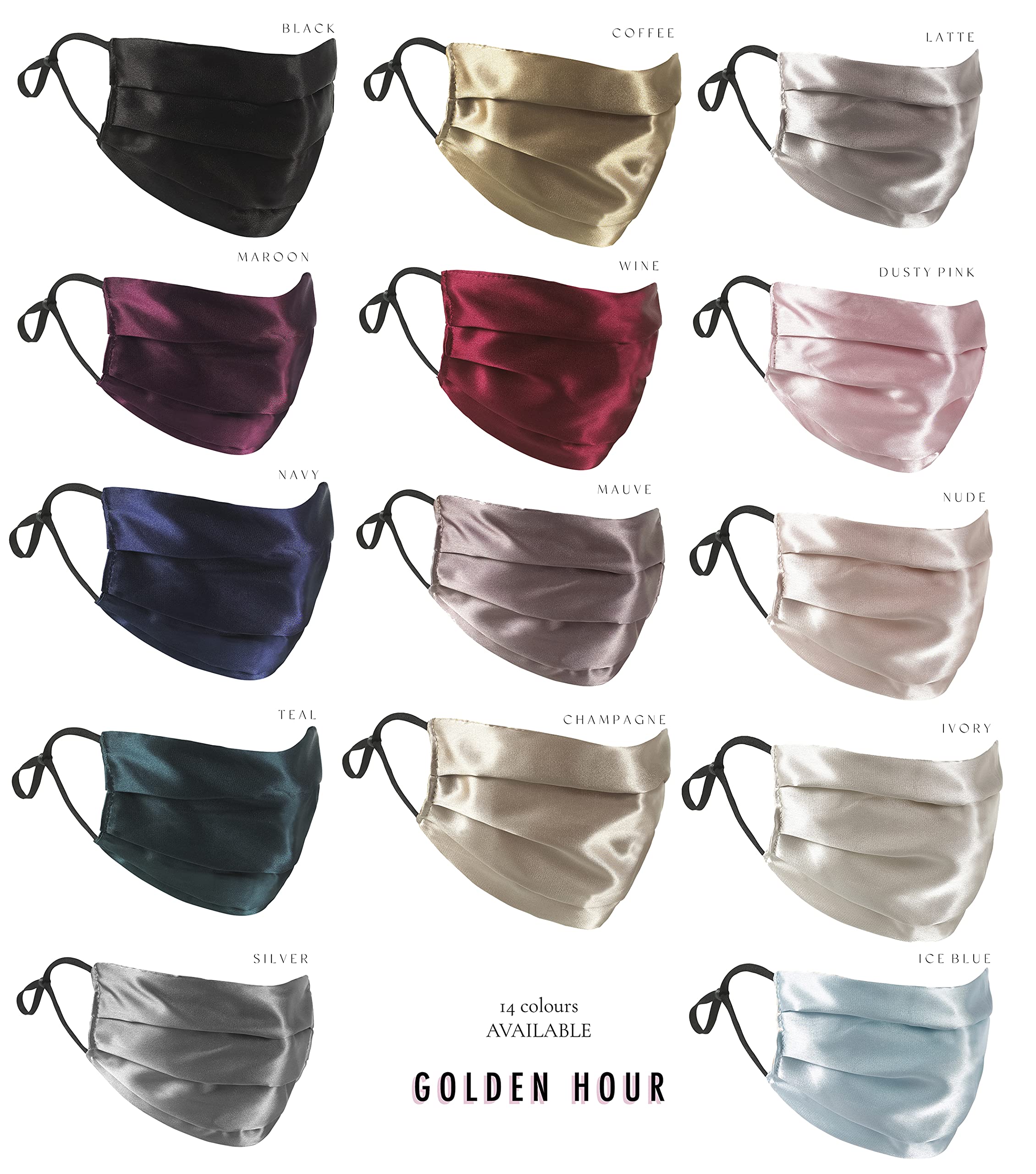 GOLDEN HOUR Silk Satin Mask | Sensitive Skin, Hypoallergenic | Adjustable Silk Mask | Washable UK (Single, Teal)