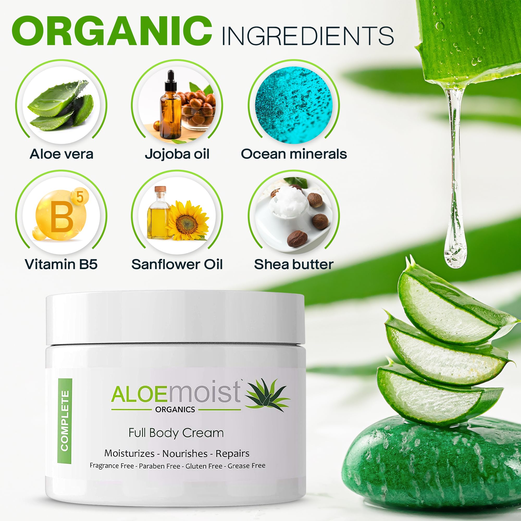 Organic Aloe Vera Face Cream & Body Moisturizing Cream, Natural Aloe Vera Lotion with Vitamin E Oil, Vitamin C, Retinol Cream, Shea Butter – Anti Aging Face Moisturizer for Women, Dry Skin (8 oz)