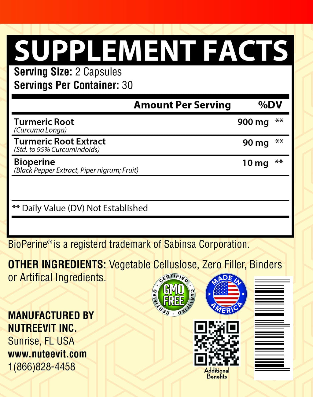 NutreeVit Turmeric Curcumin (180 Capsules)
