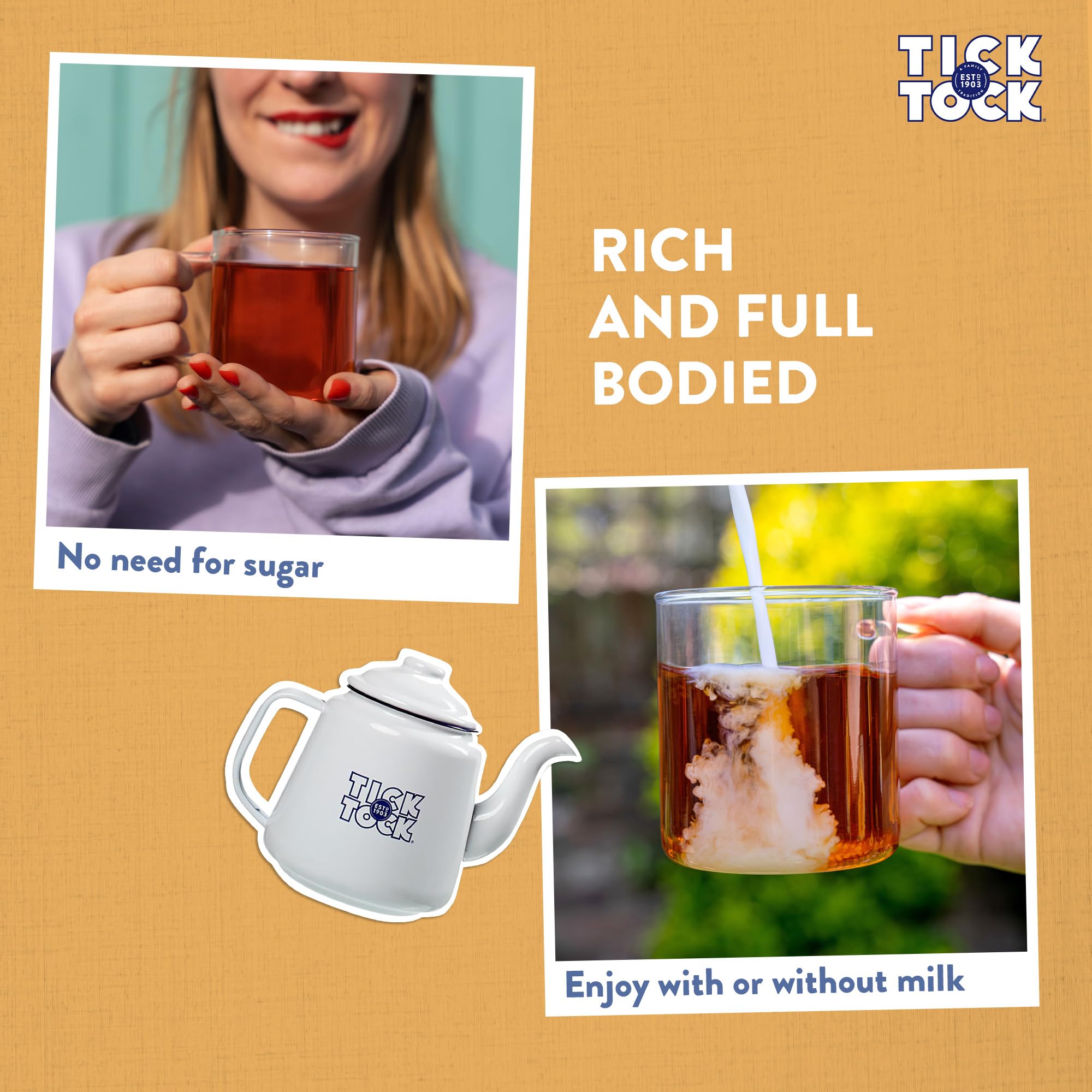 Tick Tock Rooibos Teabags, Caffeine-Free Tea, Pack of 4 x 40 Tea Bags (160 Teabags), Naturally Sweet Herbal Tea, Biodegradable, Rooibos UK, Redbush Tea Bags- 4 Pack