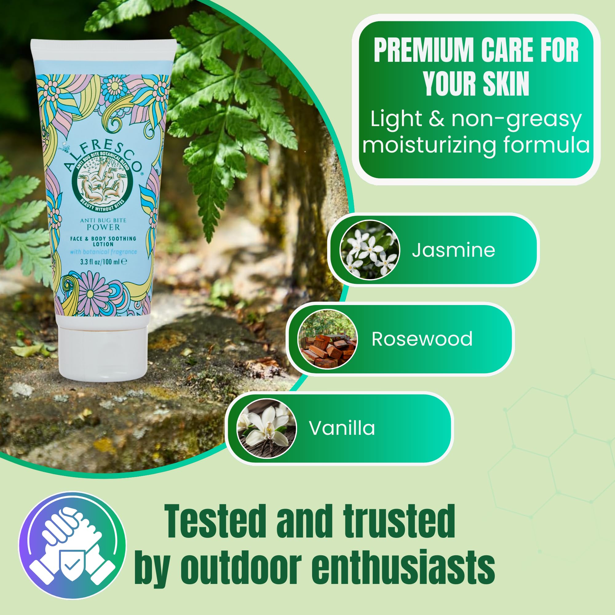Alfresco Power Lotion 100ml – DEET-Free, Natural Insect Repellent with 20+ Essential Oils, Safe for Kids & Sensitive Skin