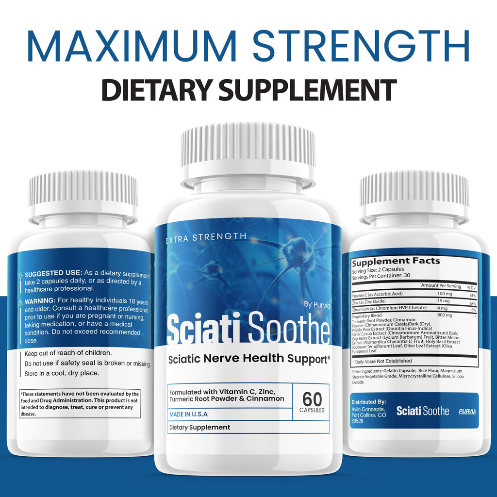 (3 Pack) Sciatisoothe Supplement for Sciatica, Sciati Soothe Nerve Health, Sciatisoothe Capsules Vitamins, Sciatisoothe Advanced Overall Wellness Support Maximum Strength Formula USA (180 Capsules)