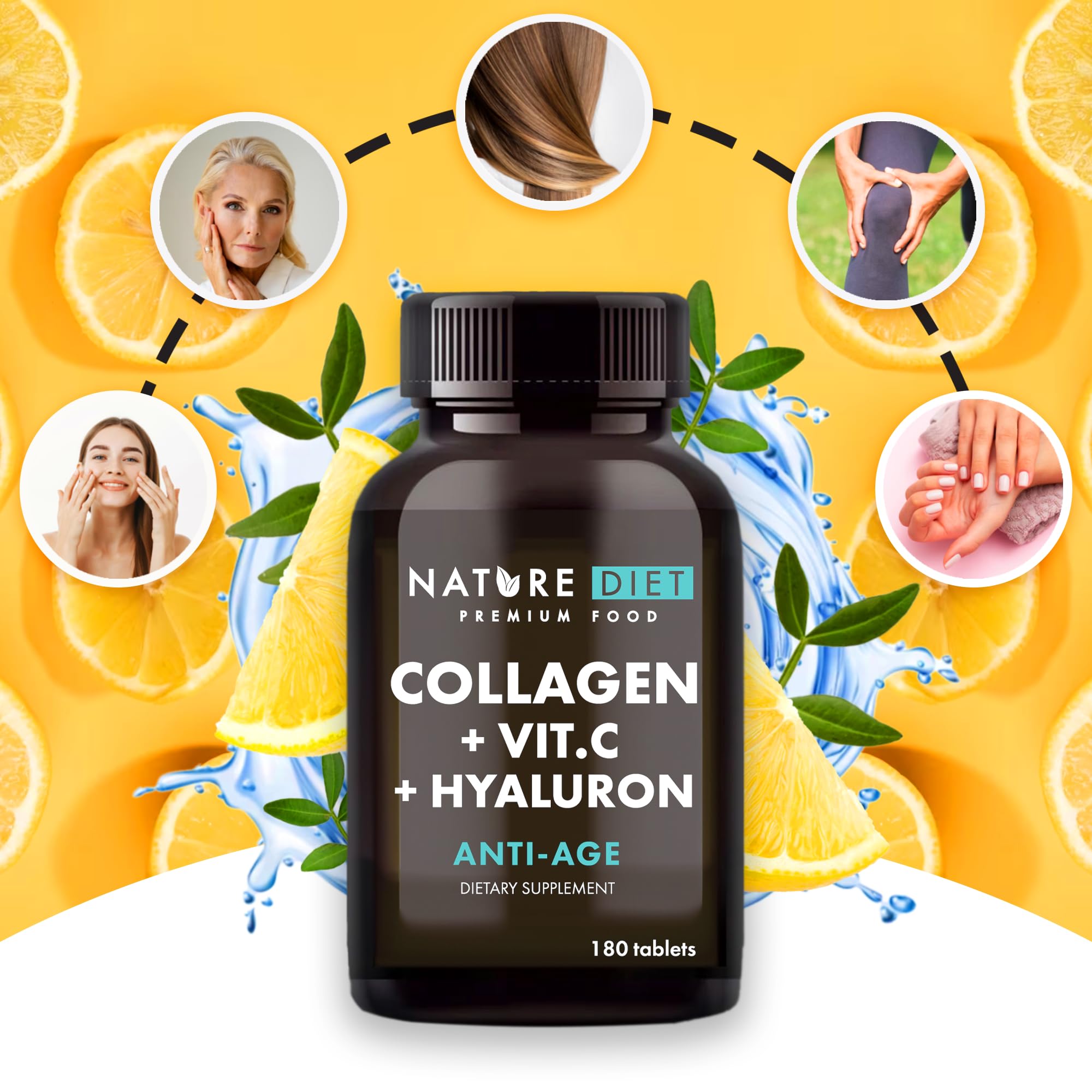 Nature Diet Collagen with Hyaluronic Acid & Vitamin C, 180 Tablets, 500 mg
