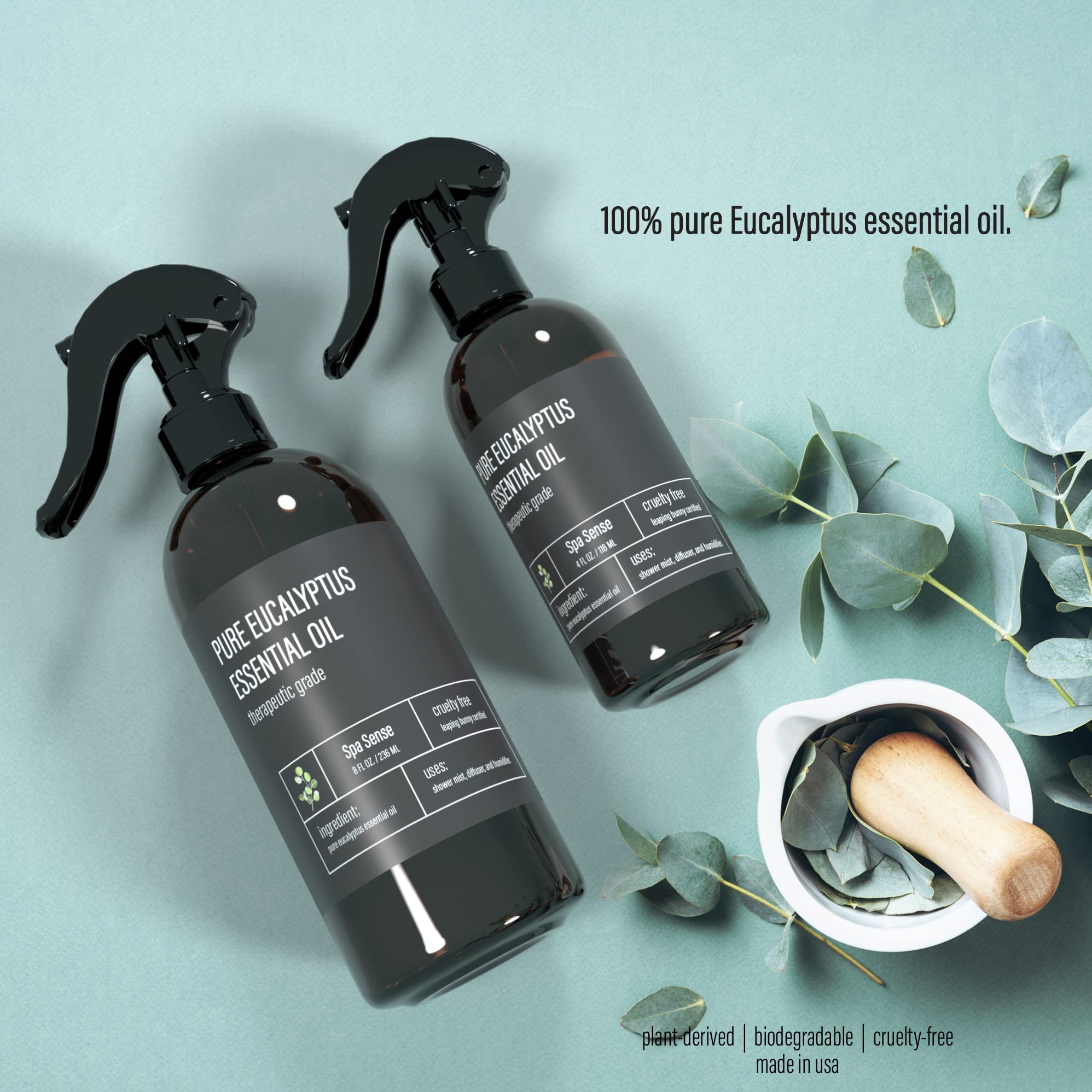 Spa Sense Pure Eucalyptus Oil Shower Mist and Steam Room Spray - Room Spray and Eucalyptus Spray for Shower - Premium Aromatherapy Eucalyptus Essential Oil Spray - 8 Ounce, 2 Pack