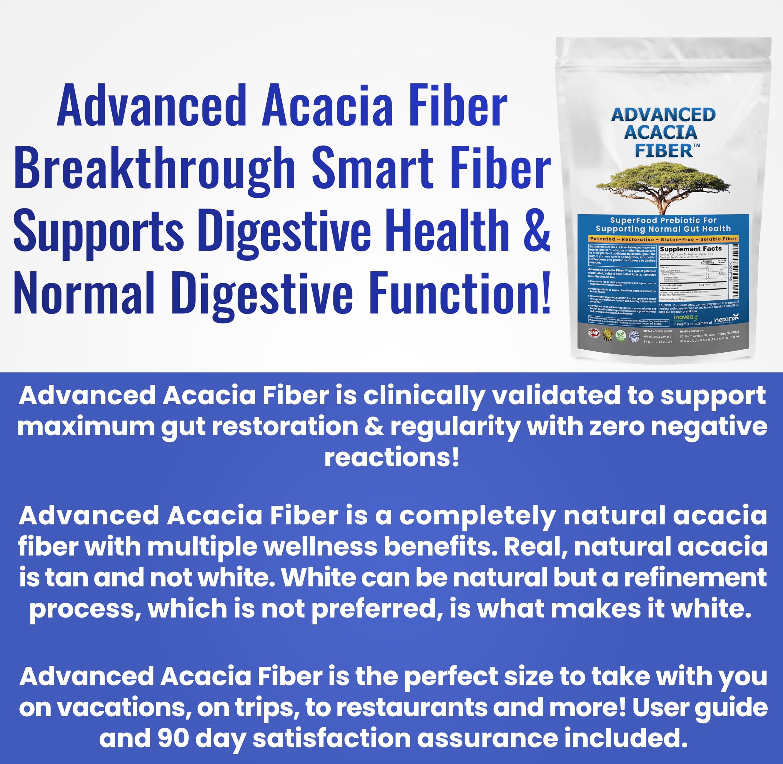 Organic Advanced Acacia Fiber Powder 40oz (2.5 lbs) - Soluble Fiber Leaky Gut Repair Powder. Natural Supplement for Gut Health, Regularity, Digestive Rejuvenation