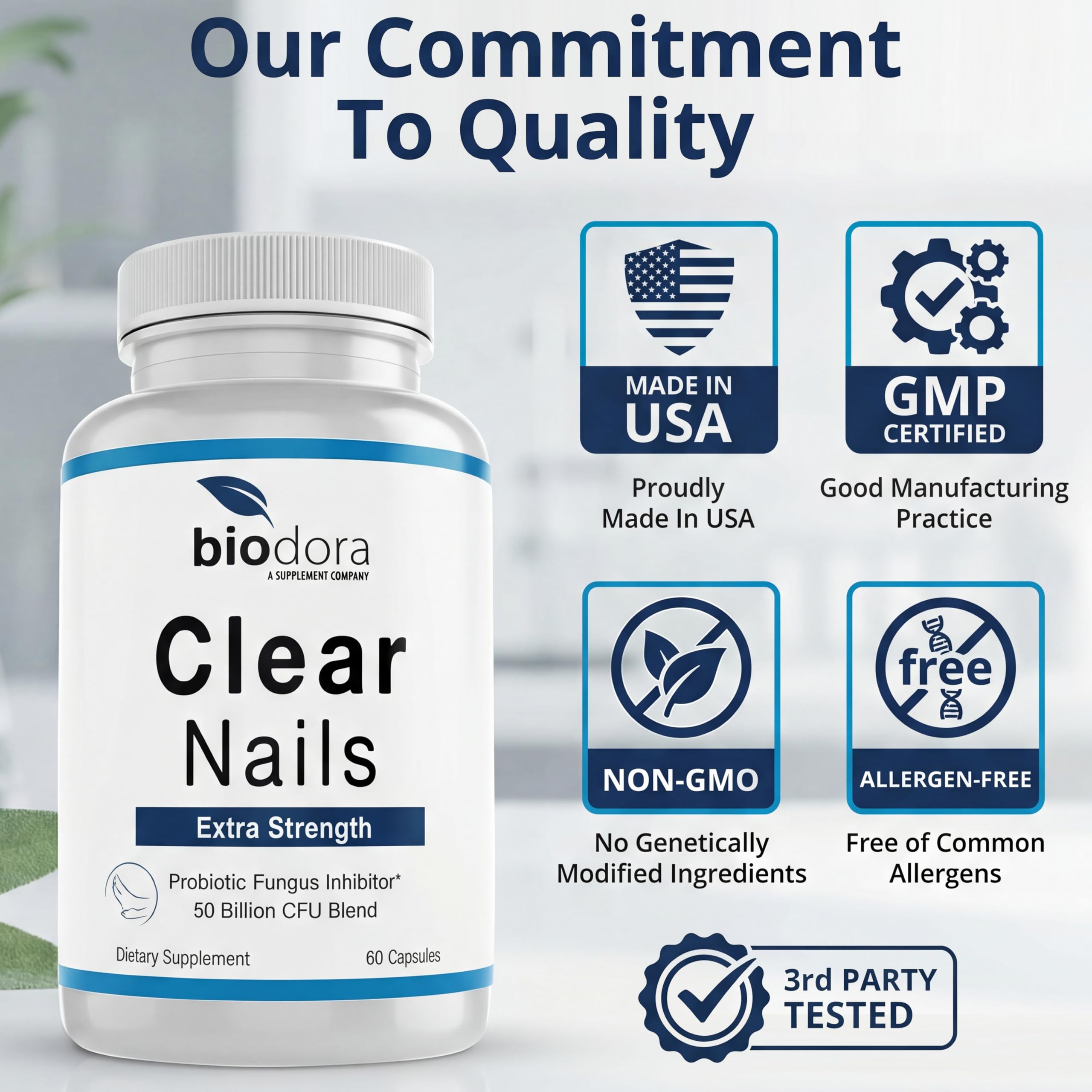 Biodora Oral Probiotic Antifungal Pills - Extra Strength Nail Fungus Eliminator | Toenail Fungal Inhibitor - Clear Nails Supplement | 50 Billion CFU (60 Capsules)