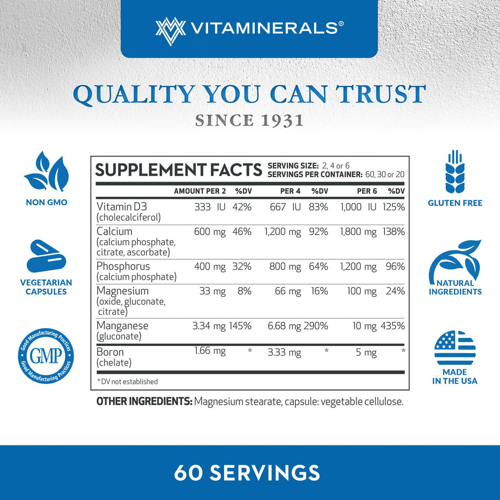VITAMINERALS 95 Primacal® Bone Support Maximum Potency Calcium, Magnesium for Bone Loss (240)