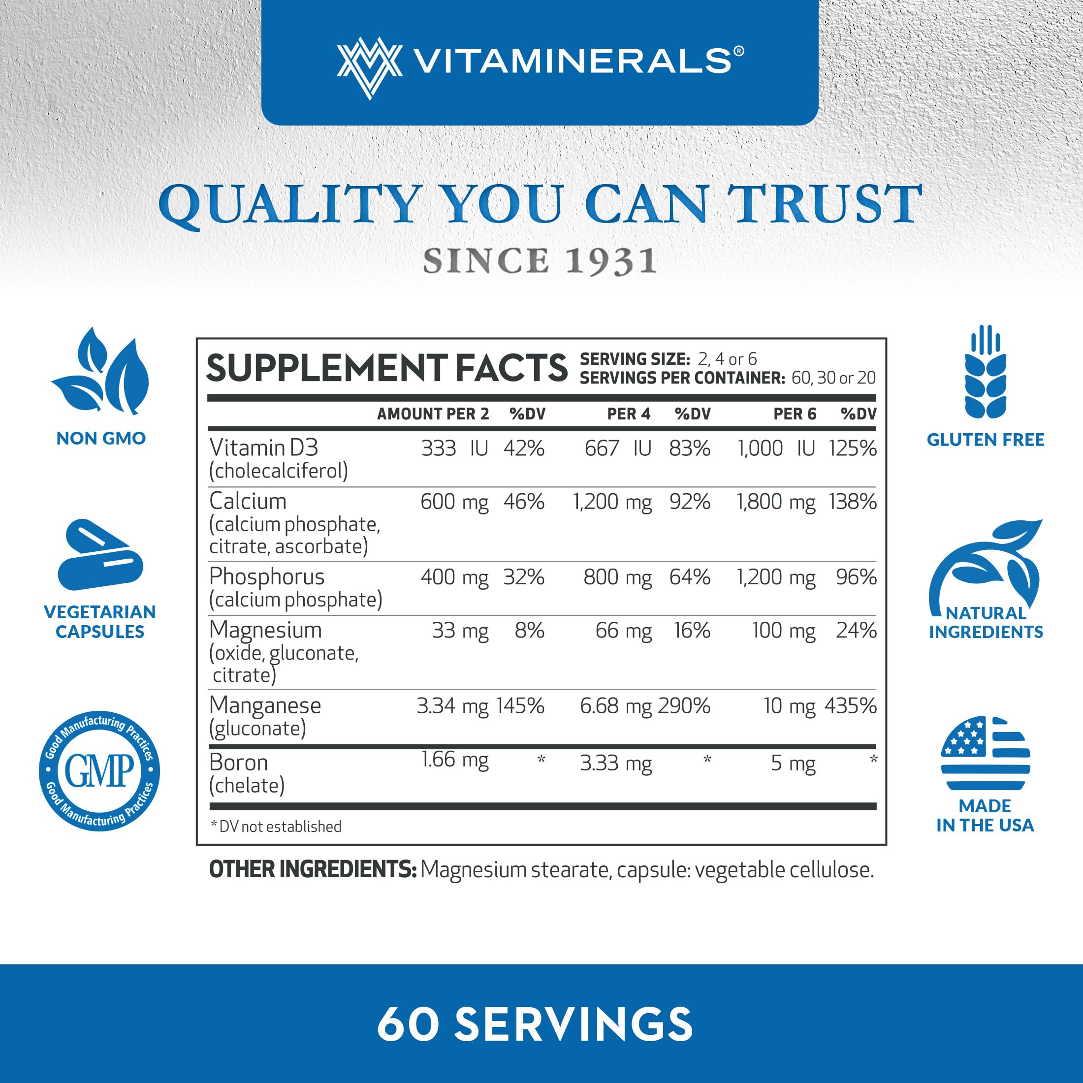 VITAMINERALS 95 Primacal® Bone Support Maximum Potency Calcium, Magnesium for Bone Loss (240)