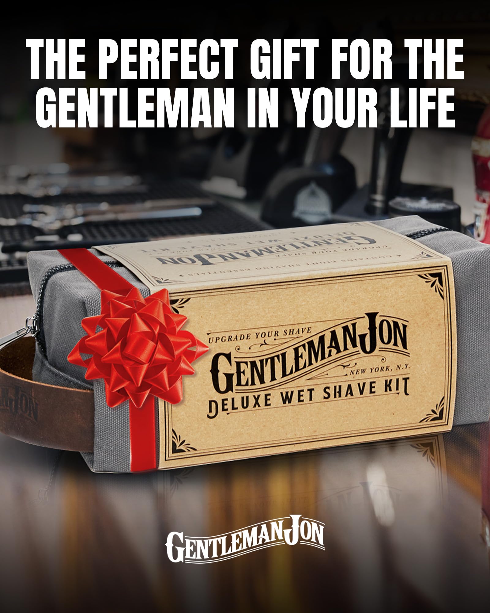 Gentleman Jon Deluxe Vintage Shaving Kit for Men - Men's Shaving Set Gifts, Compact Design, Includes Safety Razor and Brush Stand, Brush, Potassium Alum Block, Soap, Stainless Bowl, Stand & Dopp Kit