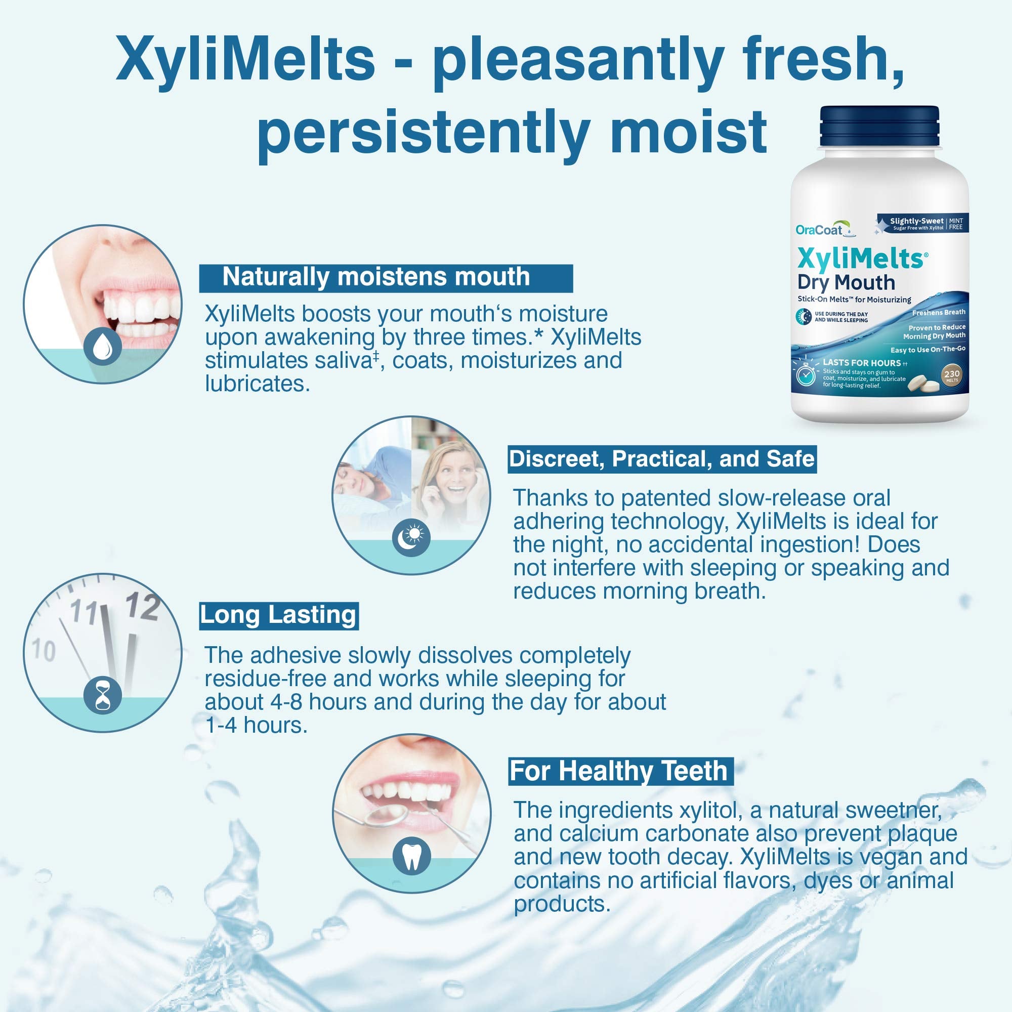 Oracoat XyliMelts for Dry Mouth Night Time or Day - Moisturizing Dry Mouth Adhering Discs, Sugar Free with Xylitol, 230 Count, Slightly Sweet Flavor, 8-Hour Relief