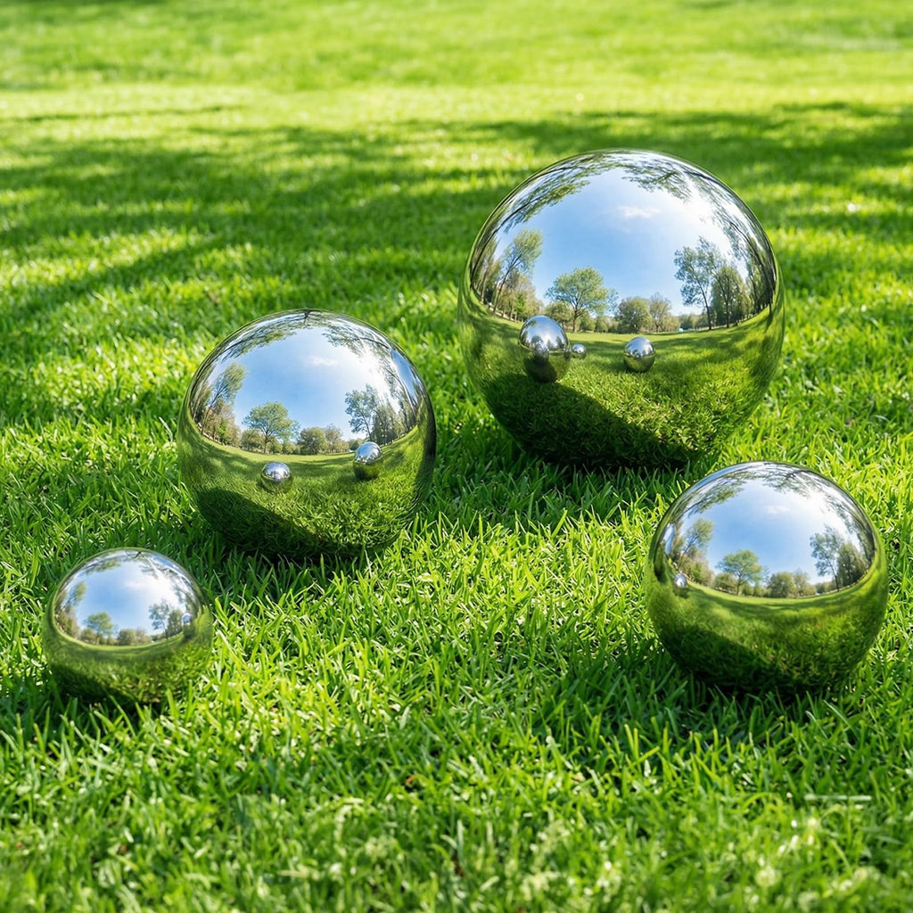 yarlung Set of 10 Stainless Steel Gazing Balls, 50-150 mm Garden Mirror Globe Floating Pond Sphere, Silver Polished Hollow Ball Reflective Ornament for Home Yard Outdoor Lawn Decoration