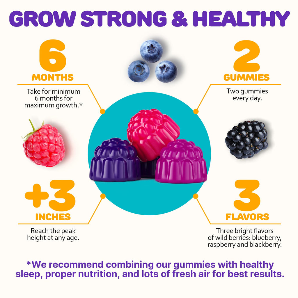 Height Growth Gummies for Kids - Growth Vitamins for Teens, Height Increase Multivitamin for Boys & Girls with Calcium Vitamin D C K2 Magnesium Zinc, Natural Height Growth Maximizer Supplement, 60 PCS