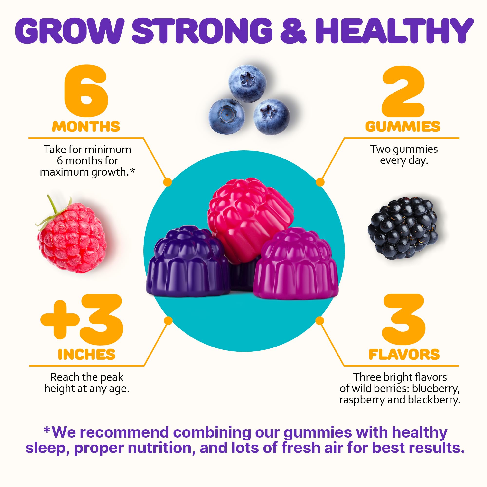 Height Growth Gummies for Kids - Growth Vitamins for Teens, Height Increase Multivitamin for Boys & Girls with Calcium Vitamin D C K2 Magnesium Zinc, Natural Height Growth Maximizer Supplement, 60 PCS