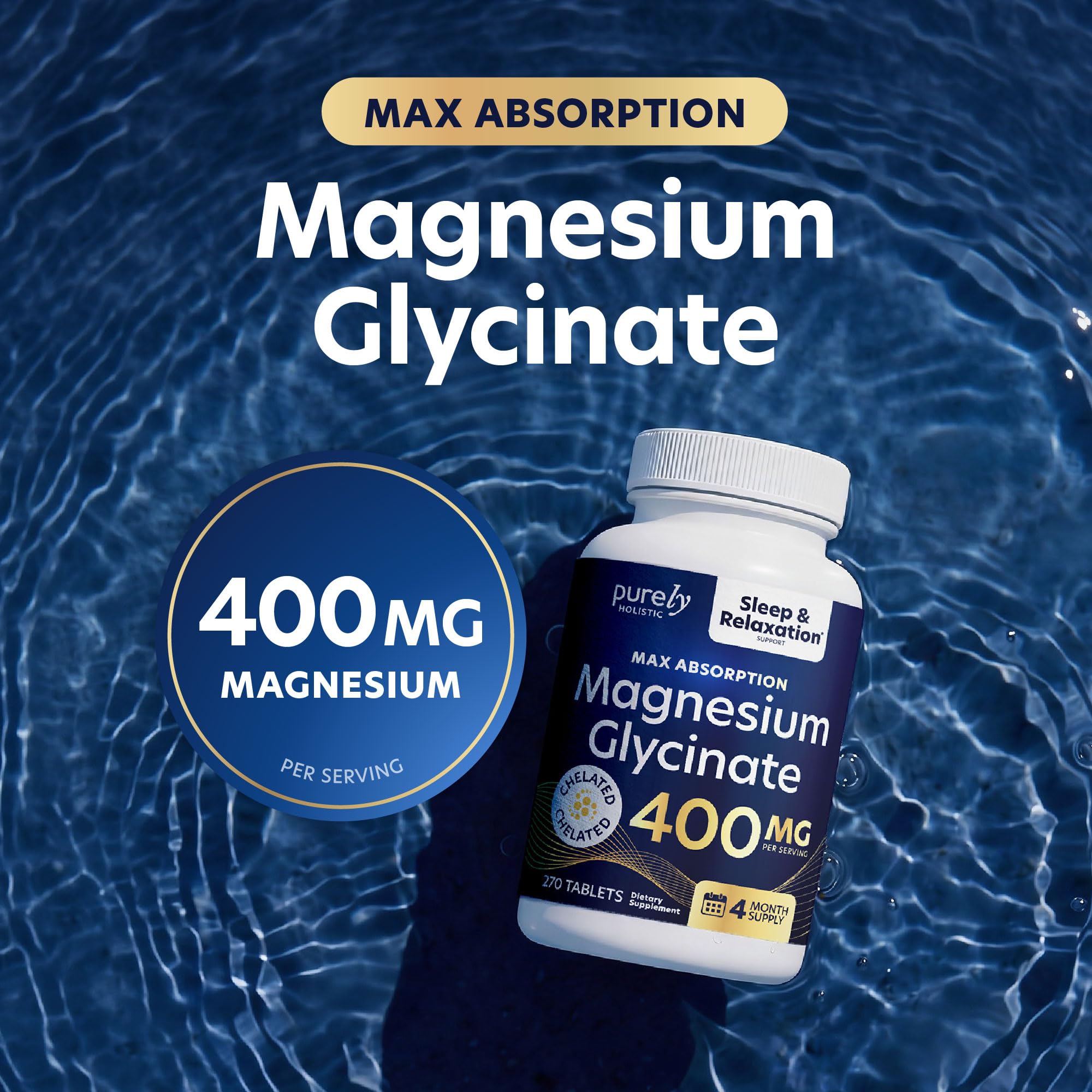 Magnesium Glycinate 400mg, 4+ Month Supply, Sleep, Relax & Muscle Support