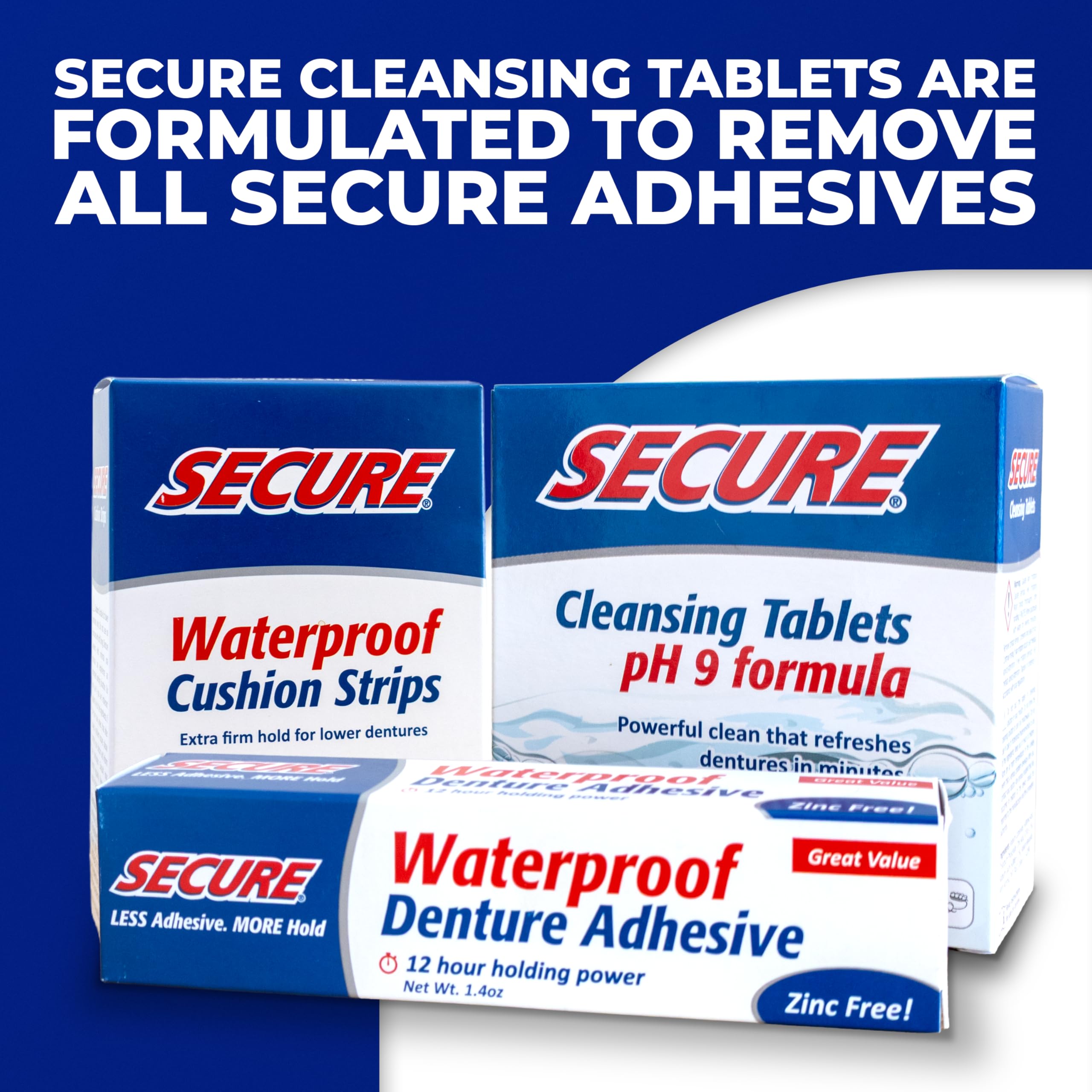 Secure Denture Adhesive Cream for Uppers, Lowers & Partials – Waterproof Seal & Zinc Free – Food Grade Ingredients - Less Adhesive, More Hold - Tube Lasts Up to 8 Weeks - 1.4 Oz (4 Pack)