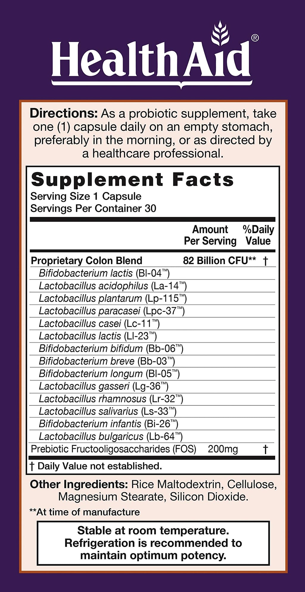 HealthAid ColonProbio – 82 Billion CFU Probiotic with Prebiotic, High Bifido Formula, 14 Strains, Once Daily, 30 Capsules – Supports Digestive Balance & Intestinal Function – Vegan, Non-GMO*